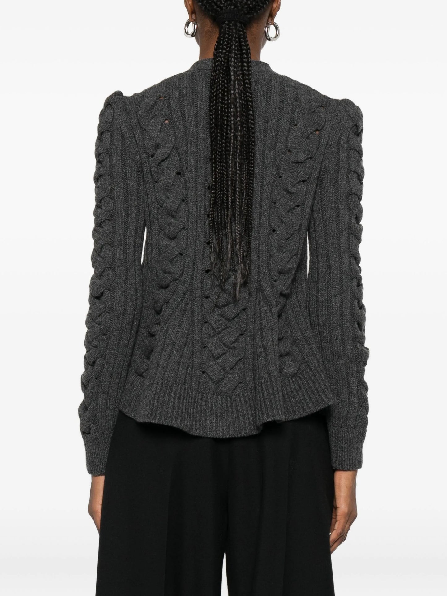 peplum-hem cable-knit cardigan