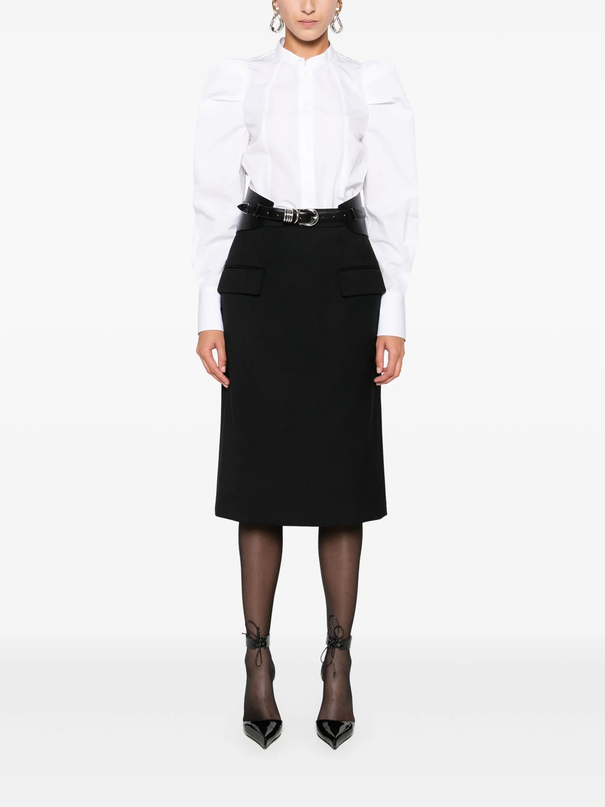 puff-sleeve button-front shirt
