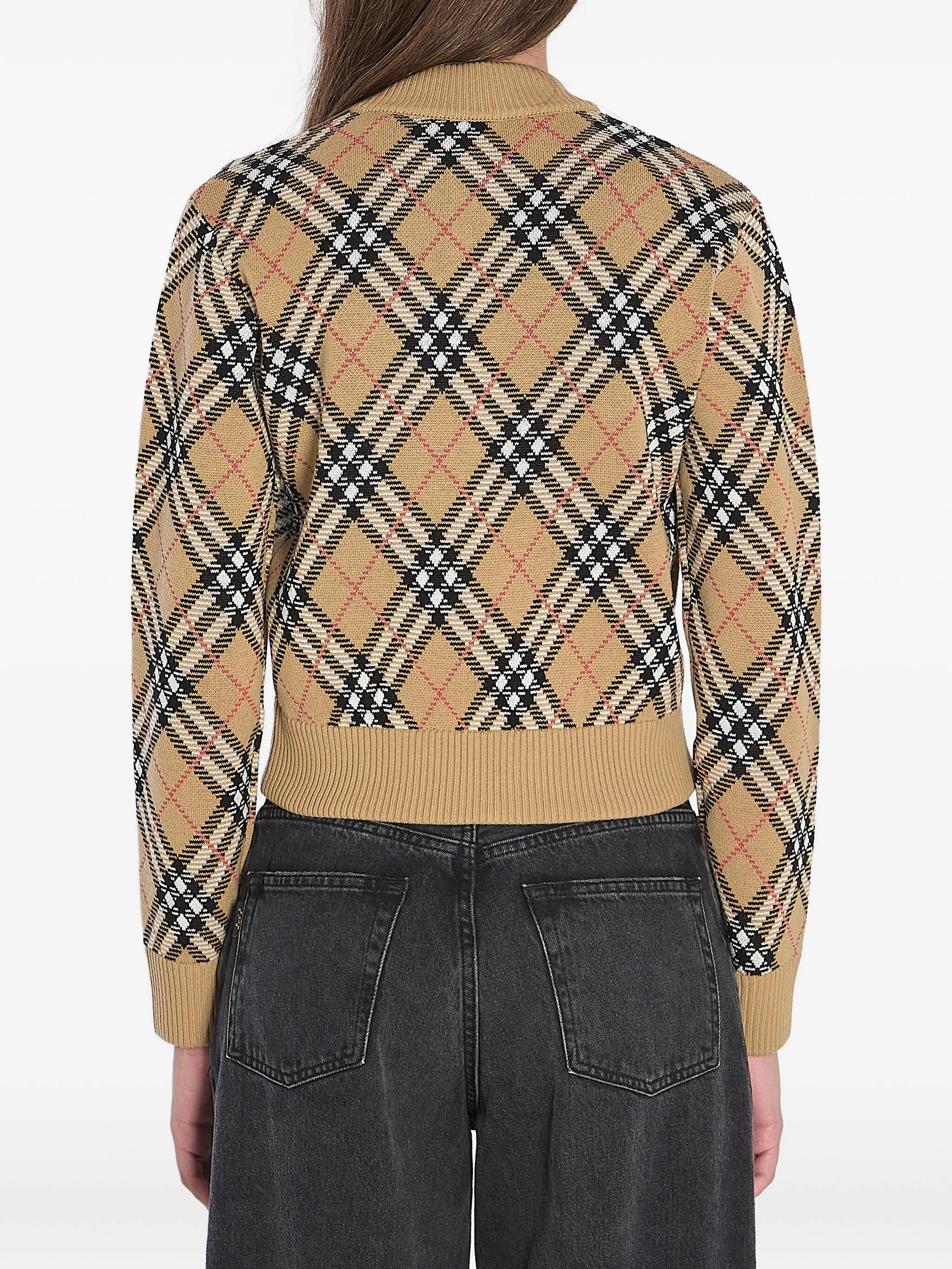 checked zip-up cardigan