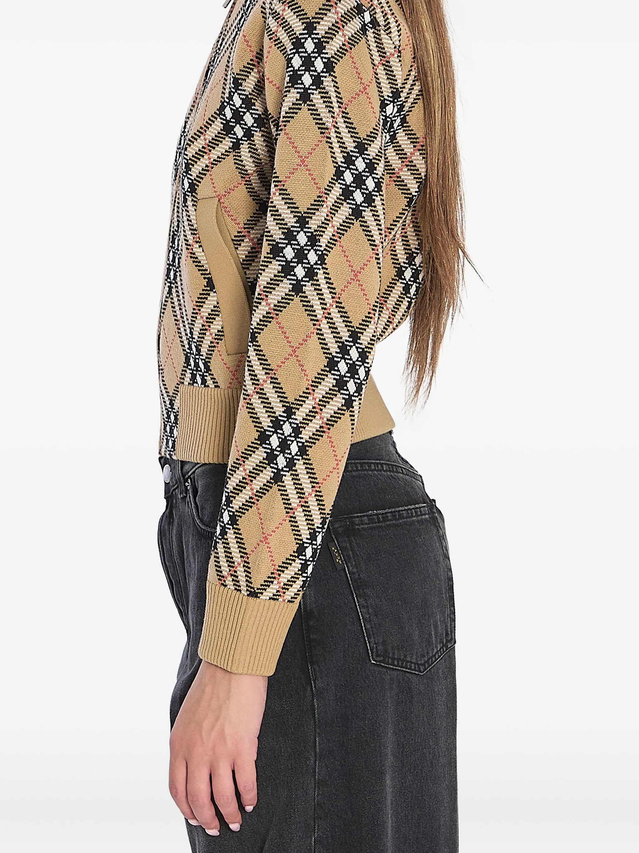 checked zip-up cardigan