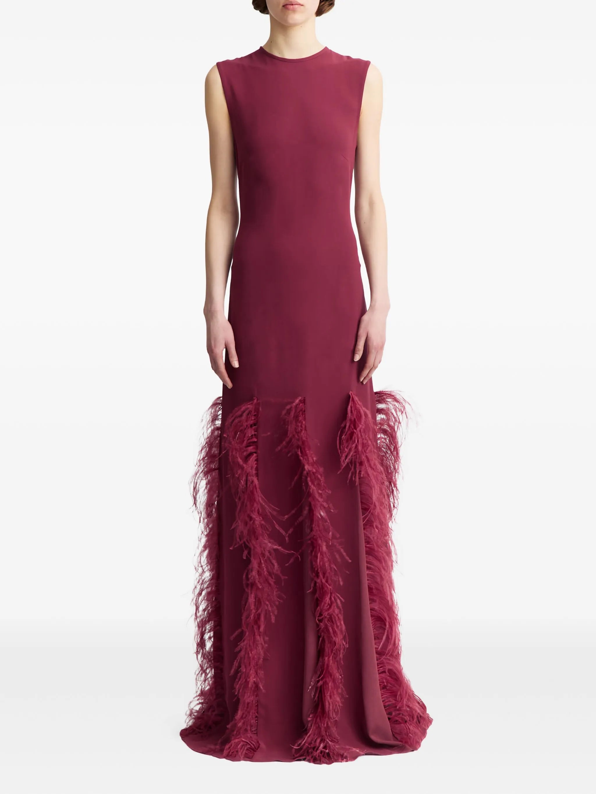 Lett feather-trim maxi dress