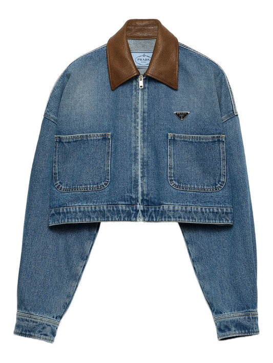 leather-collar denim jacket