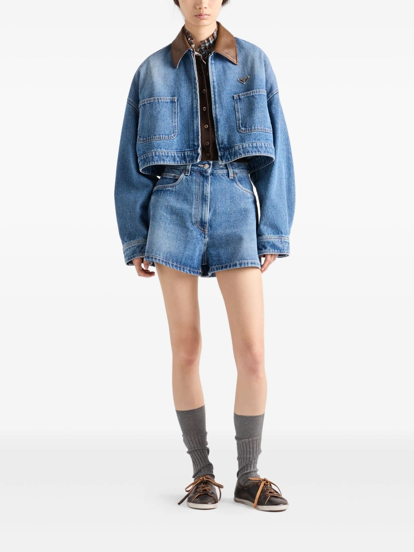 leather-collar denim jacket