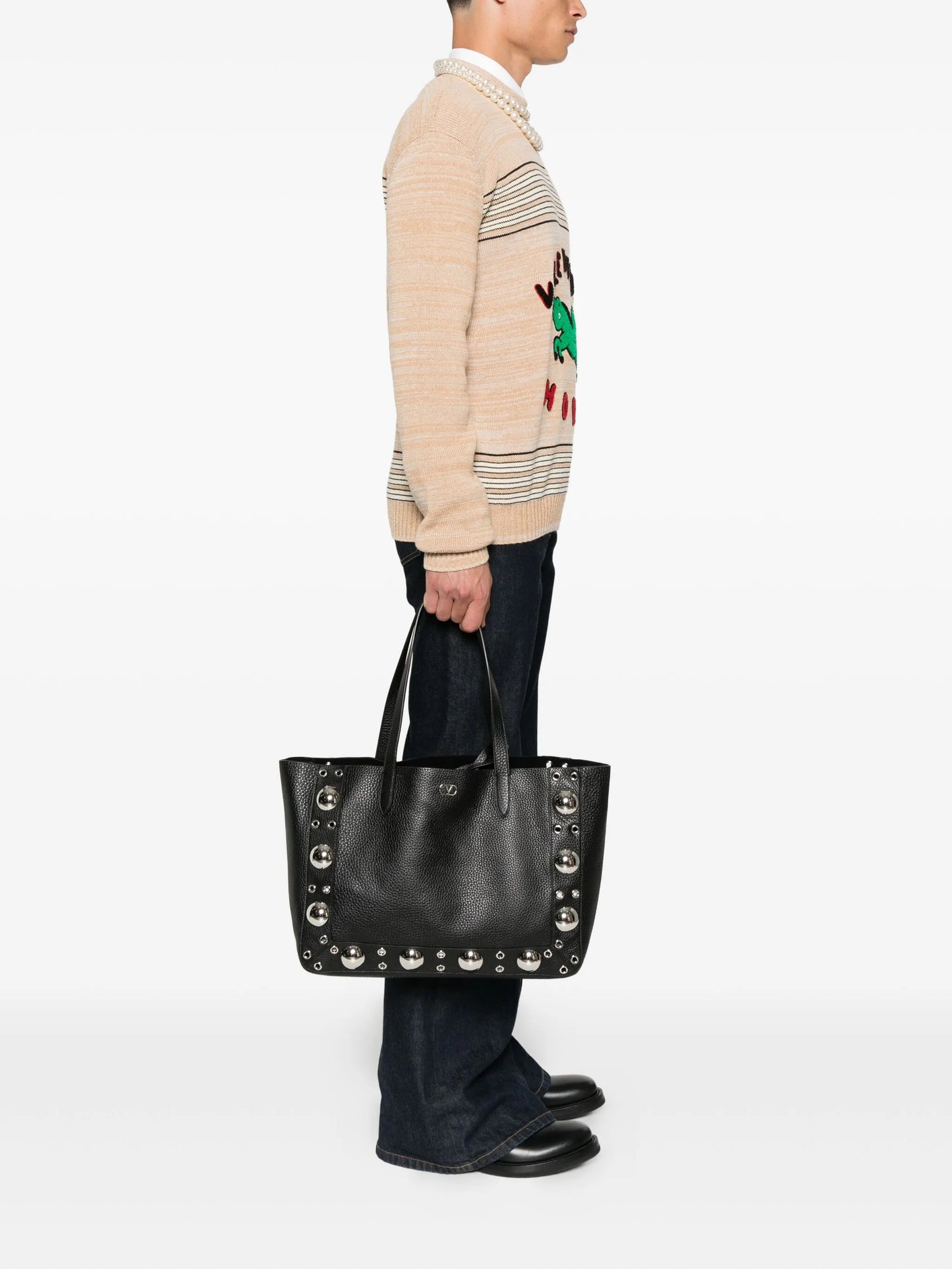 studded leather tote bag