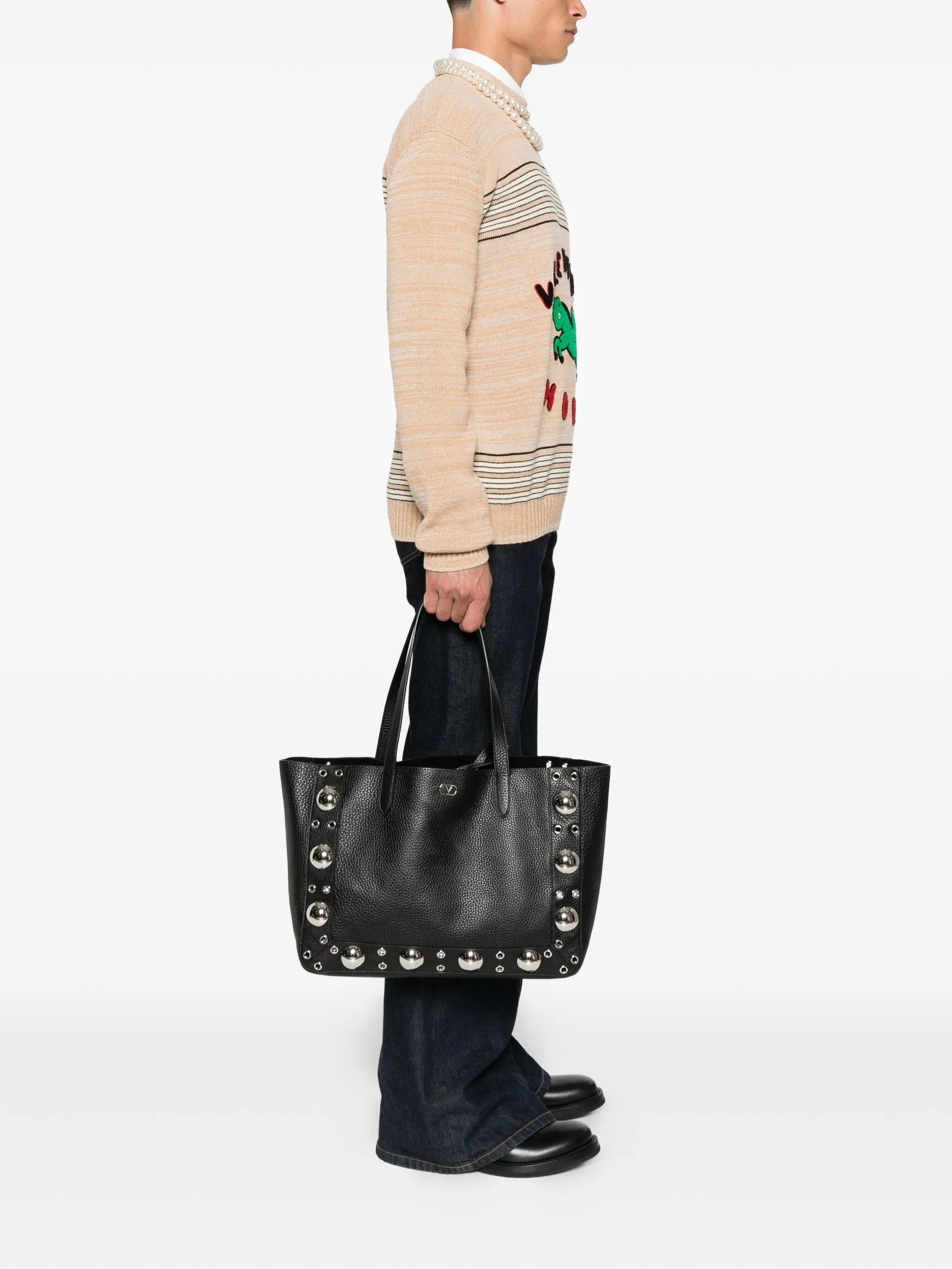 studded leather tote bag