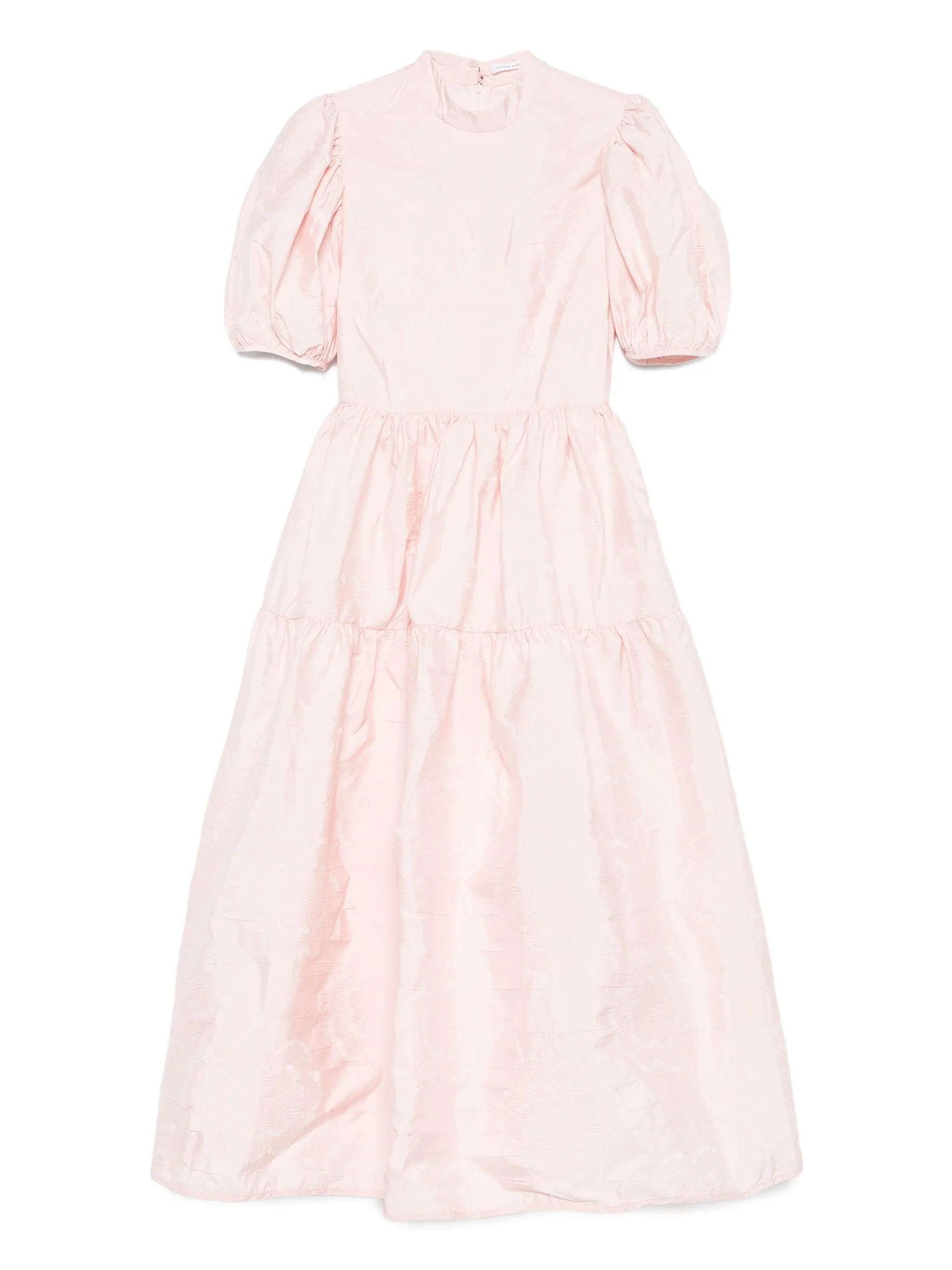 puff-sleeve tiered midi dress