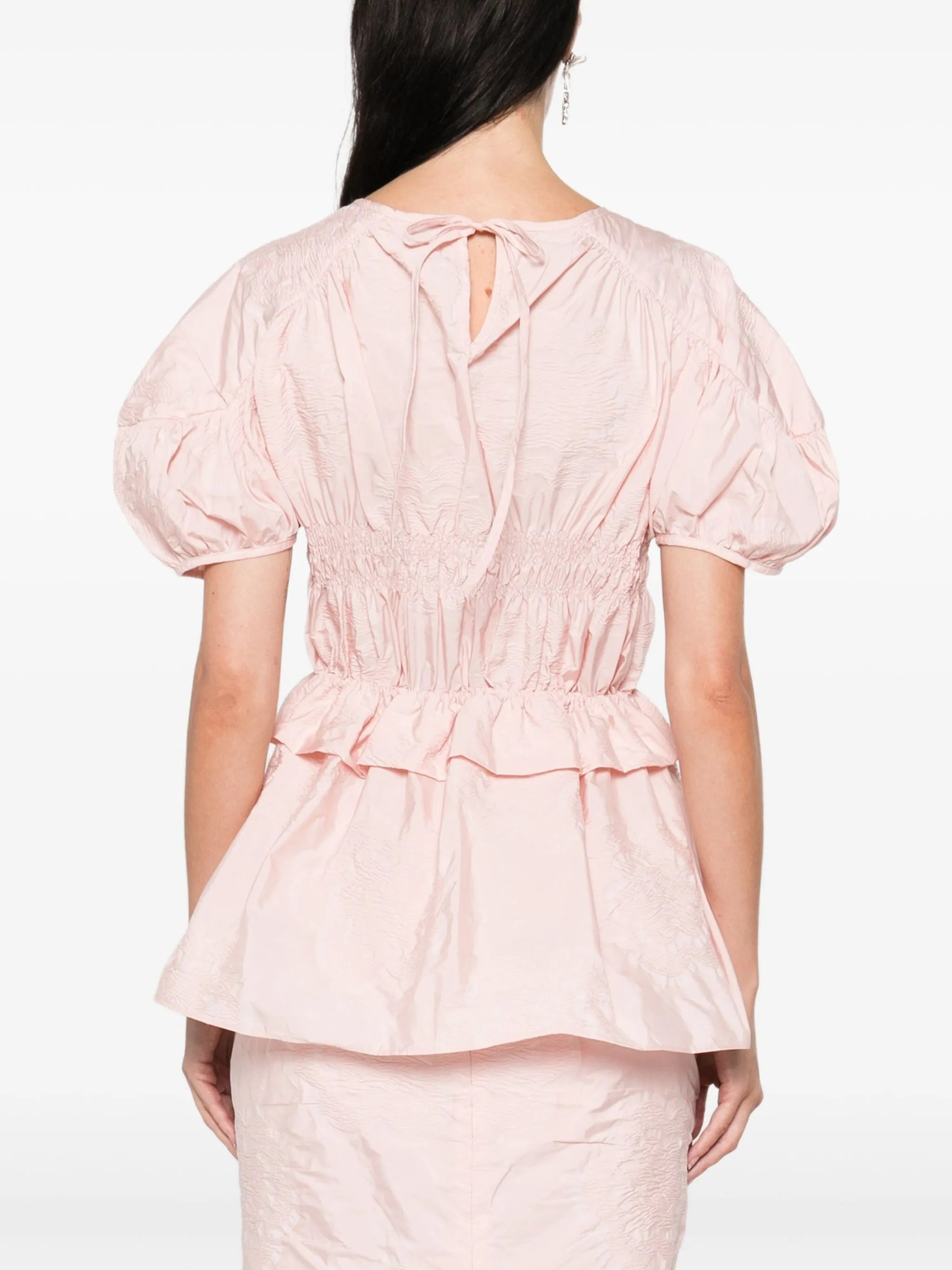 puff-sleeve ruffled top