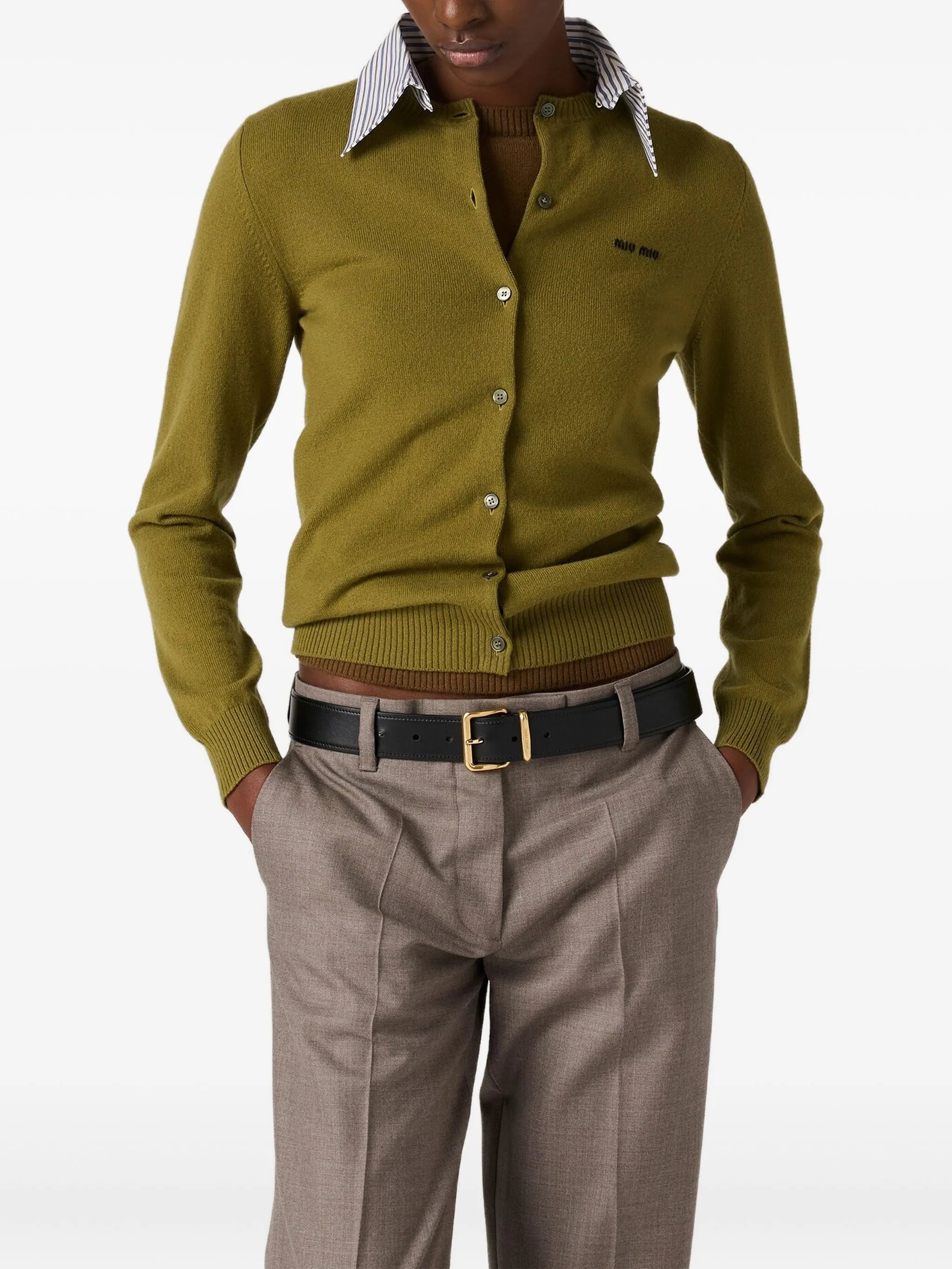 detachable-collar cashmere cardigan