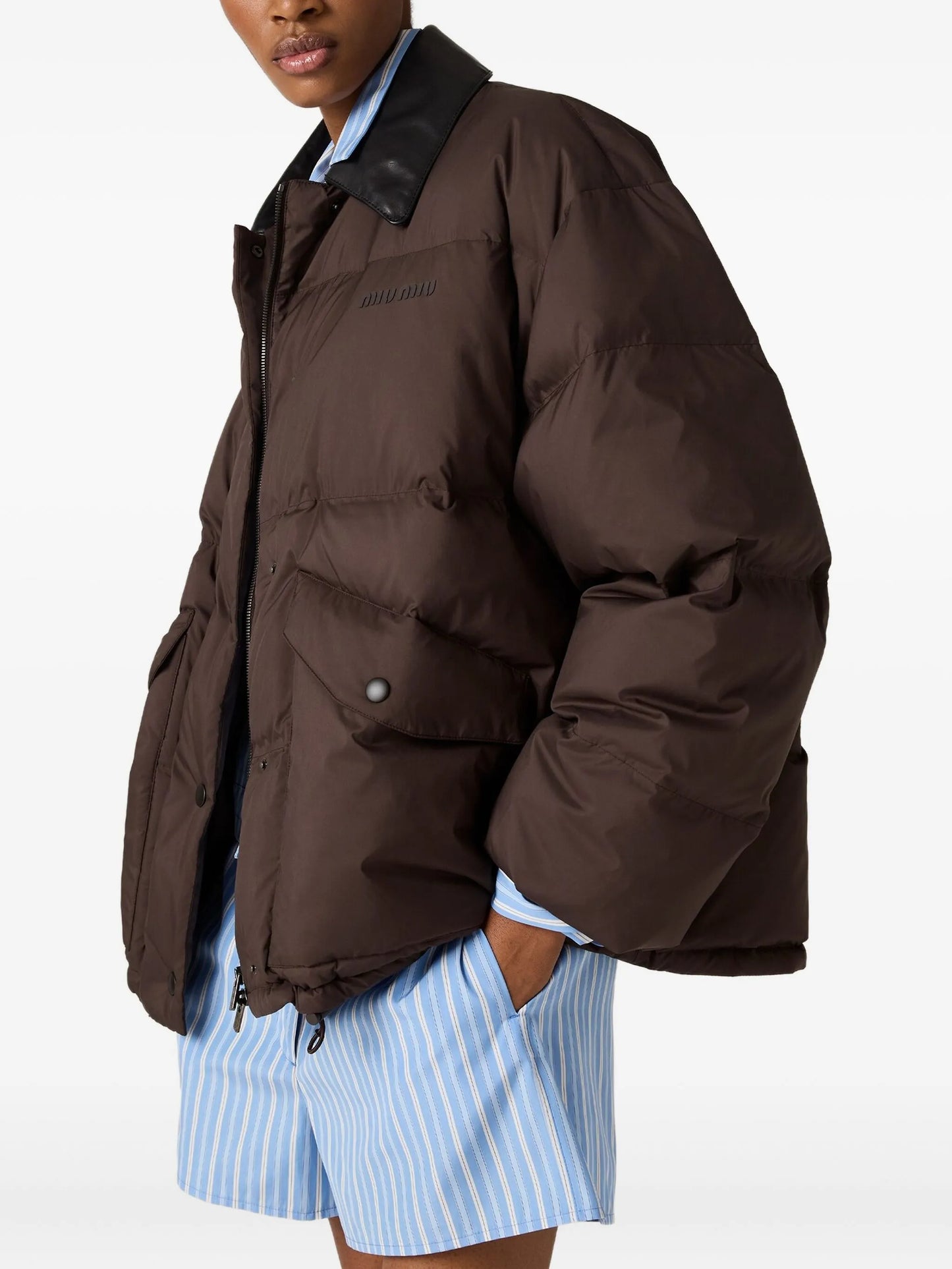 leather-collar puffer jacket