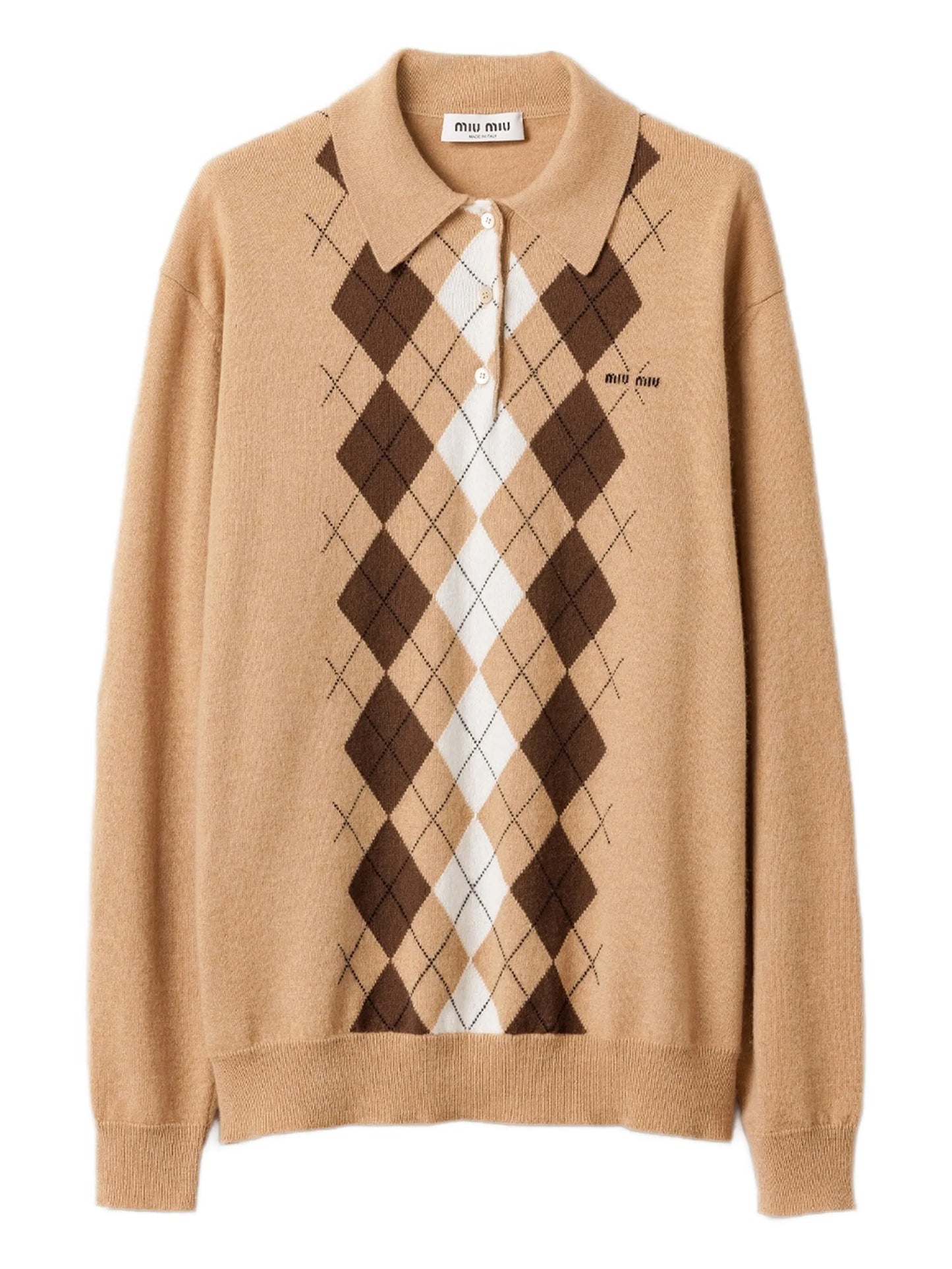 argyle three-button polo sweater
