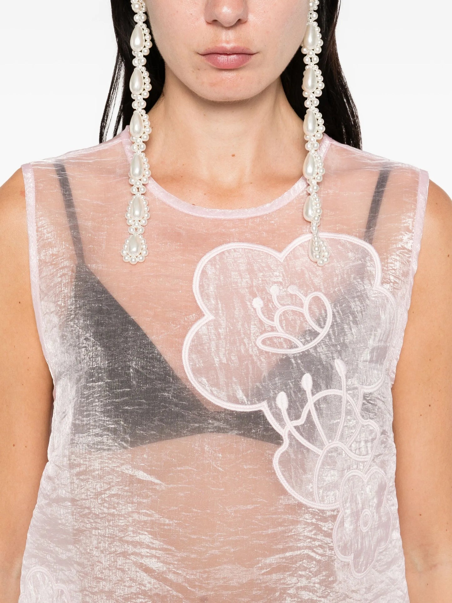 floral-embellished sleeveless top