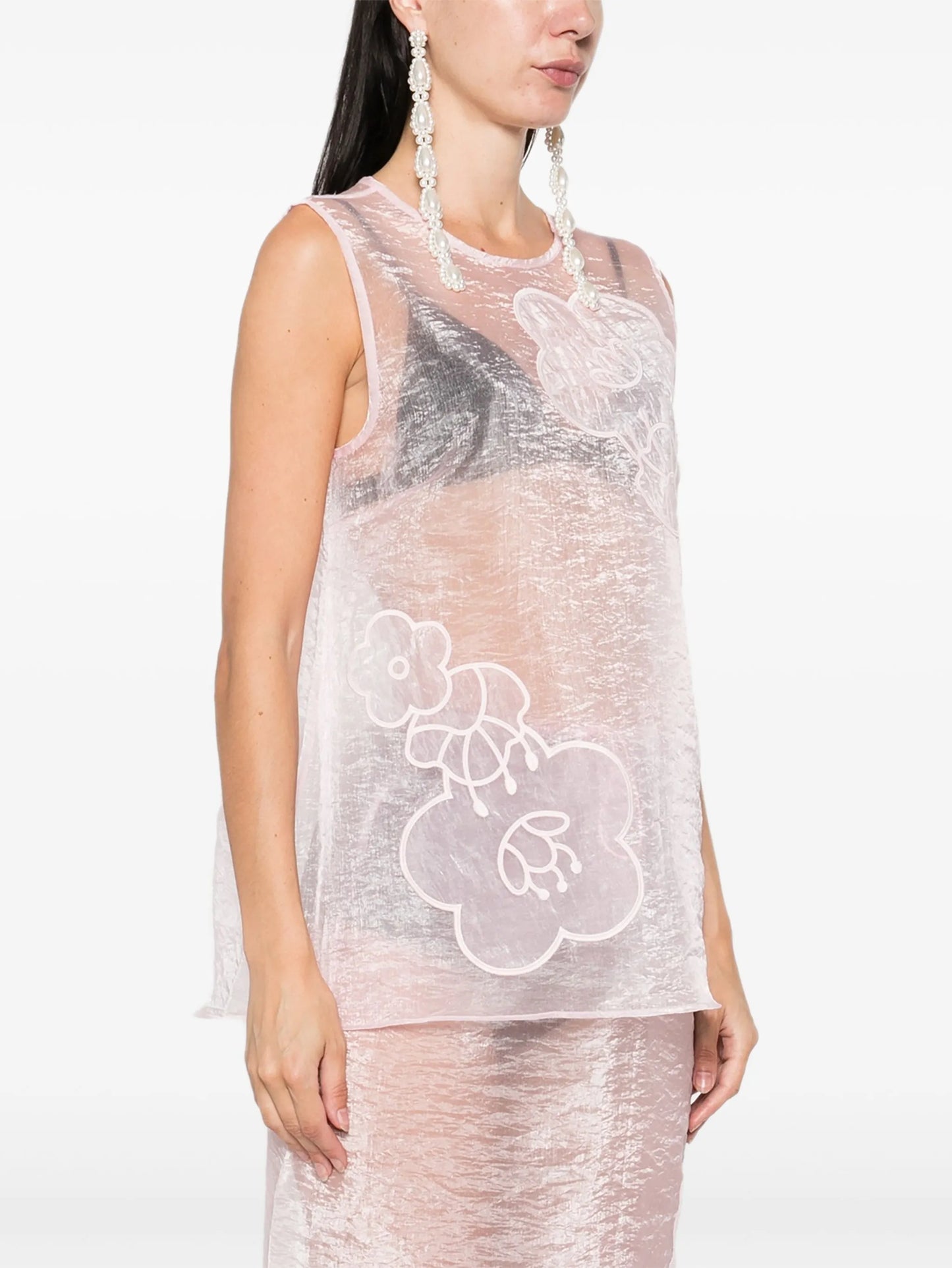 floral-embellished sleeveless top