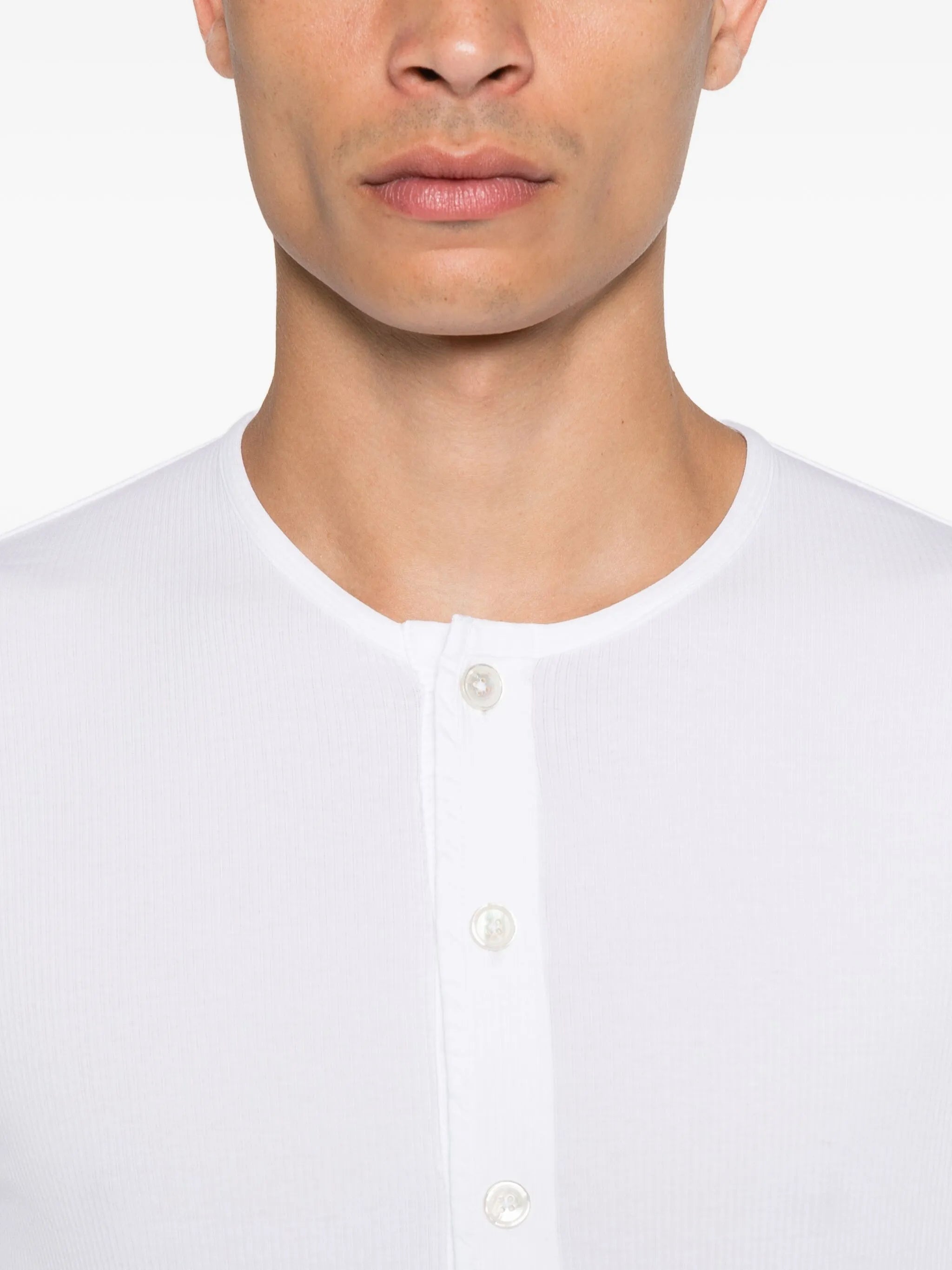 long-sleeve button-placket T-shirt