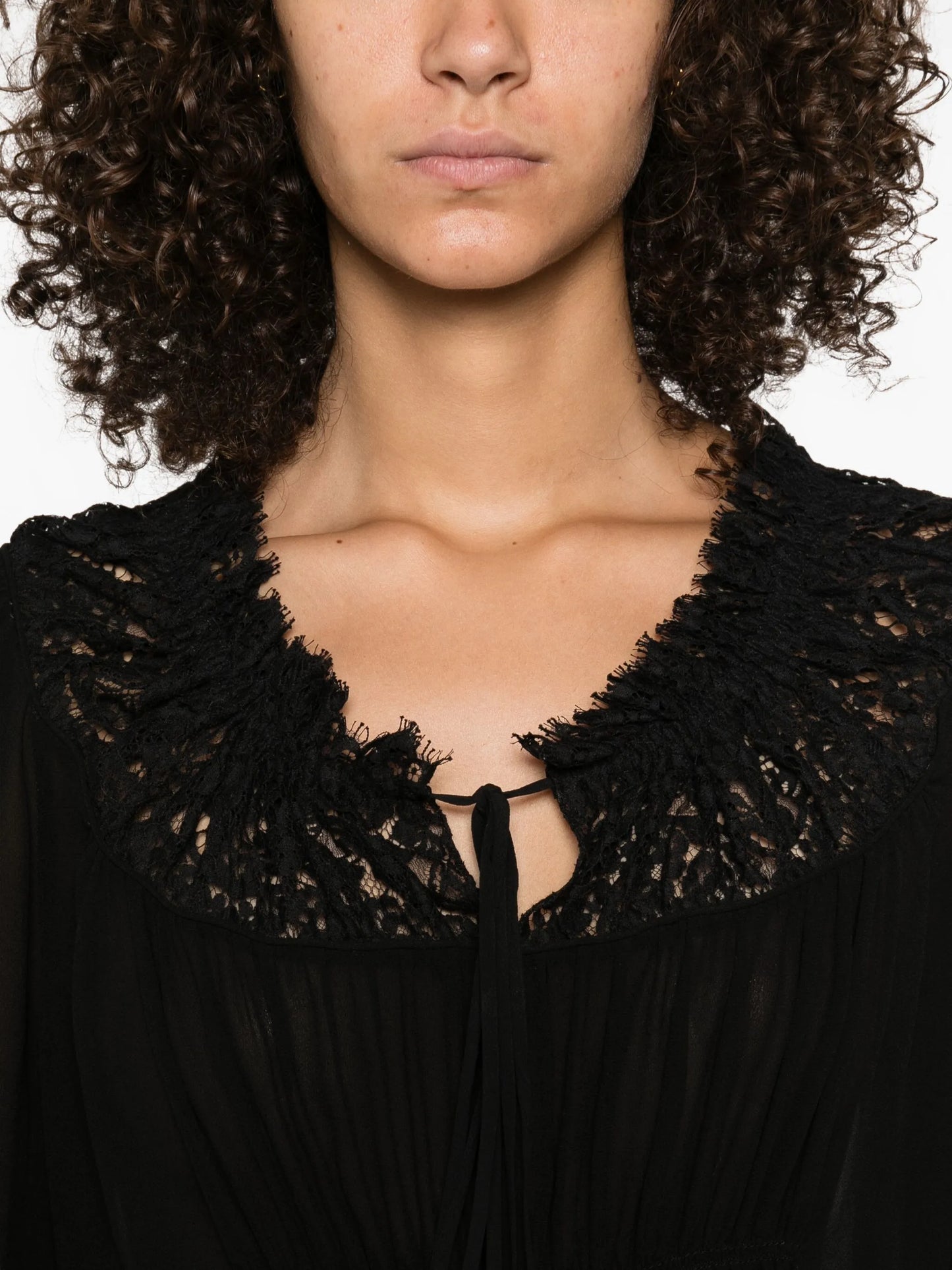 lace-trimmed pleated blouse