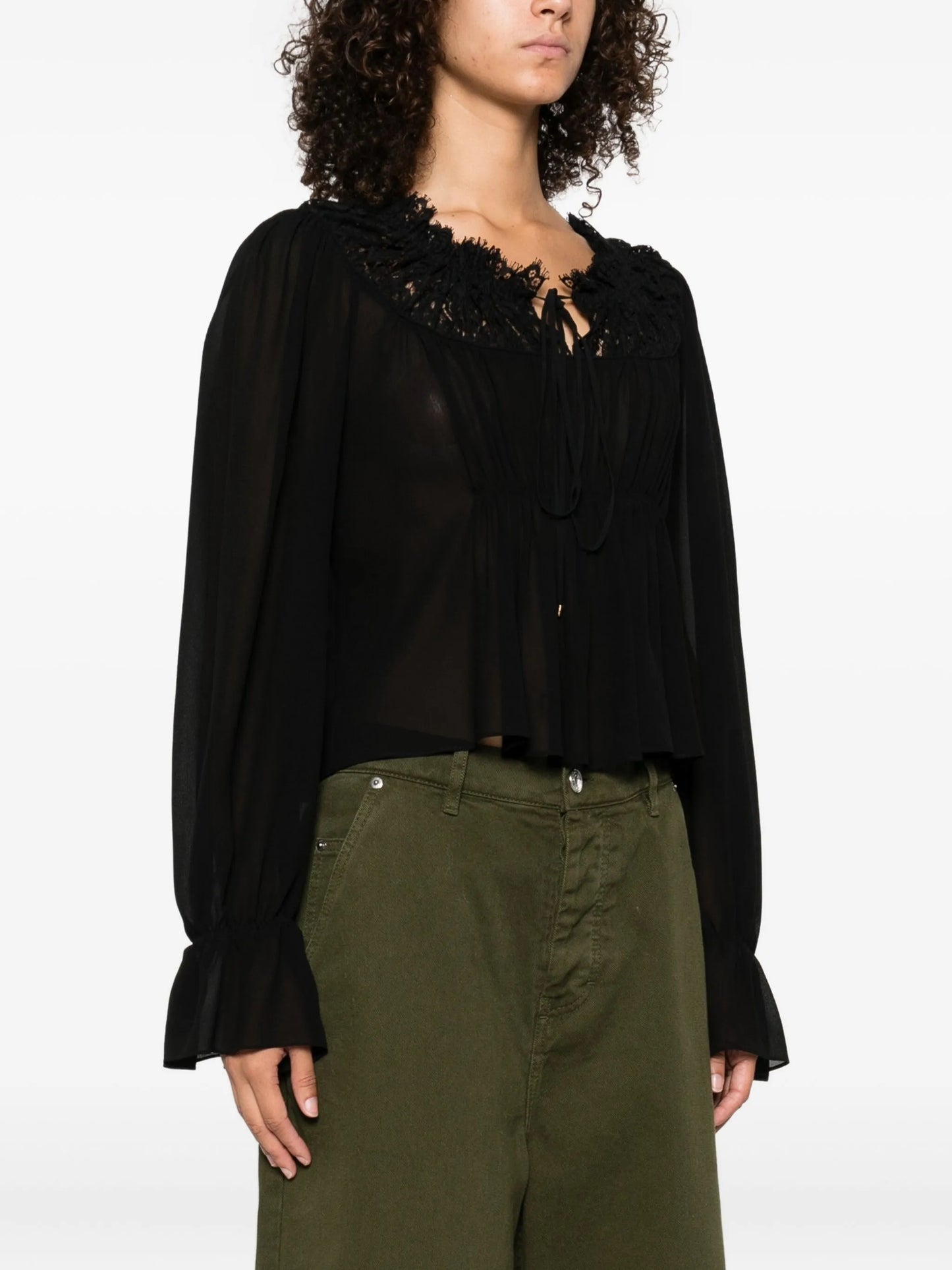 lace-trimmed pleated blouse