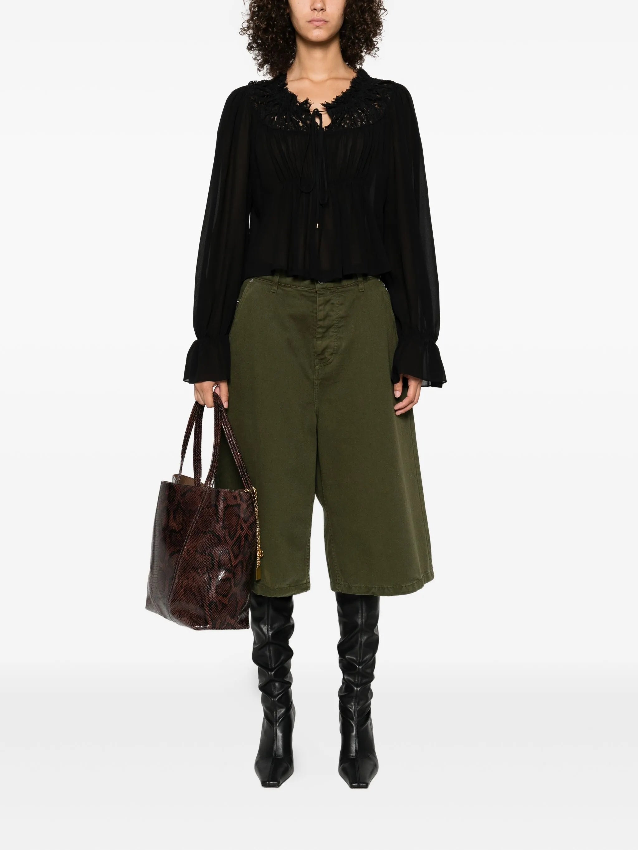 lace-trimmed pleated blouse