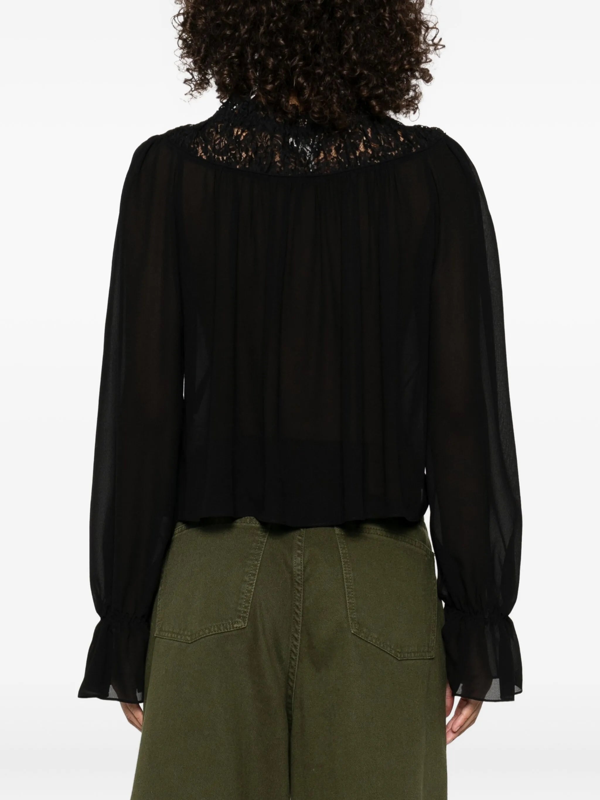 lace-trimmed pleated blouse