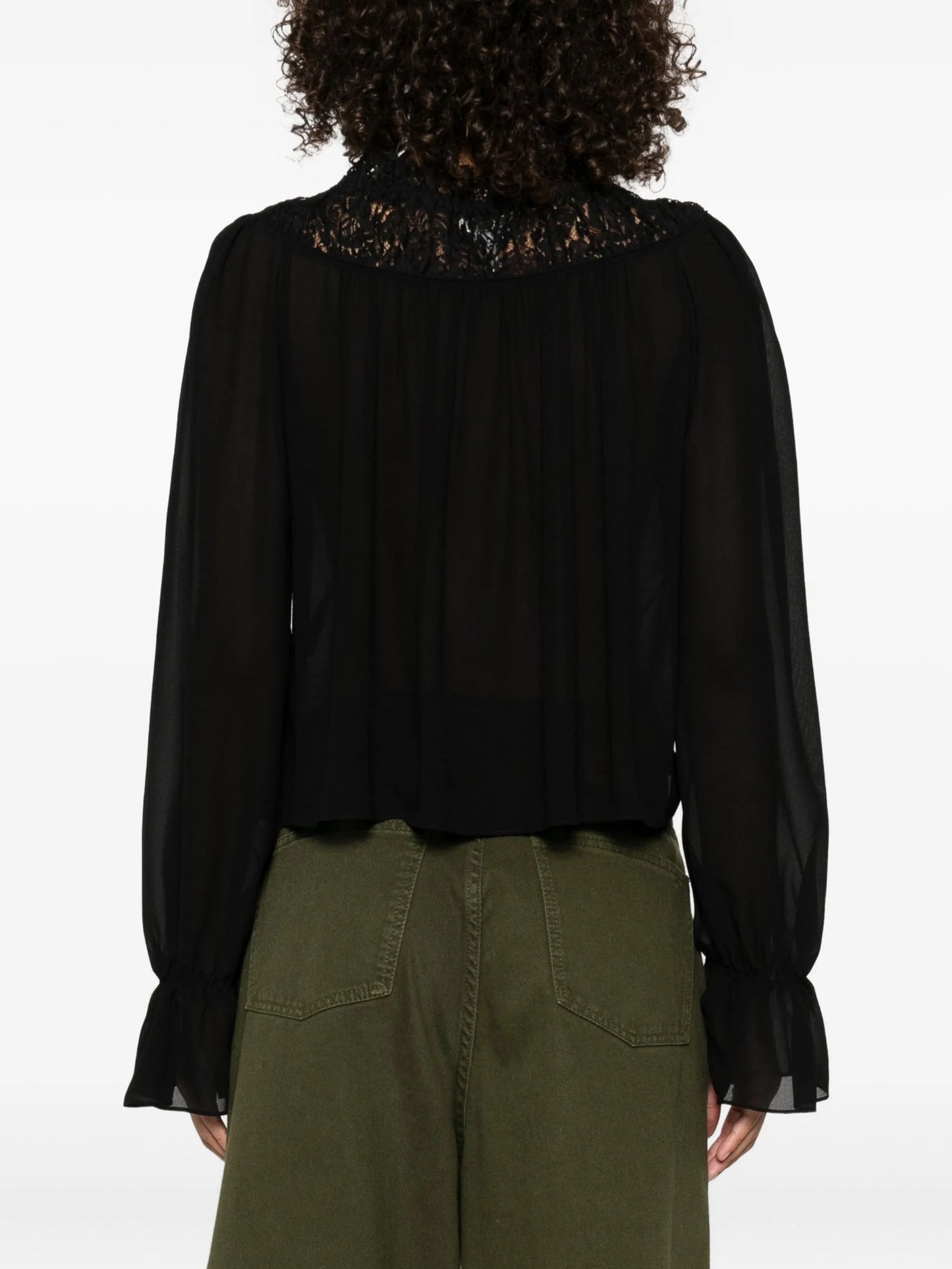 lace-trimmed pleated blouse