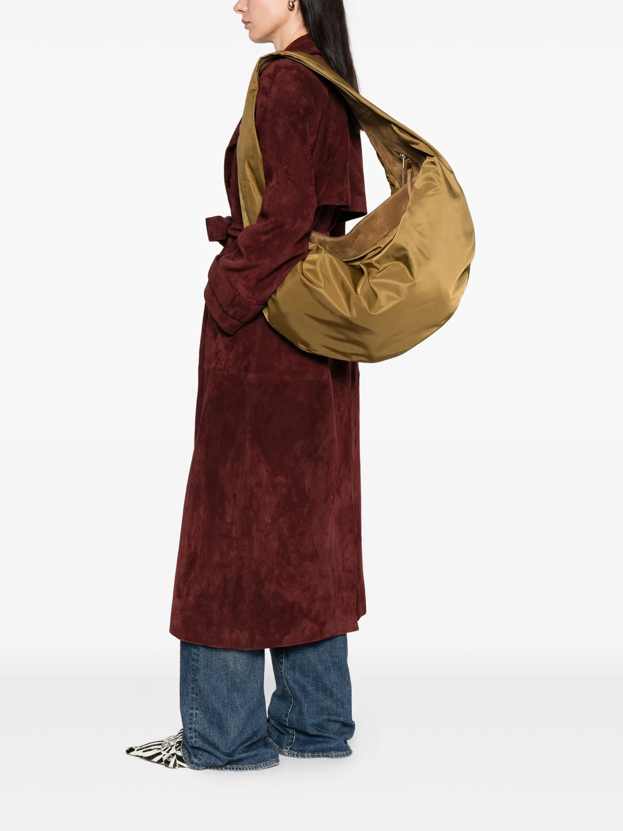 suede-trimmed shoulder bag
