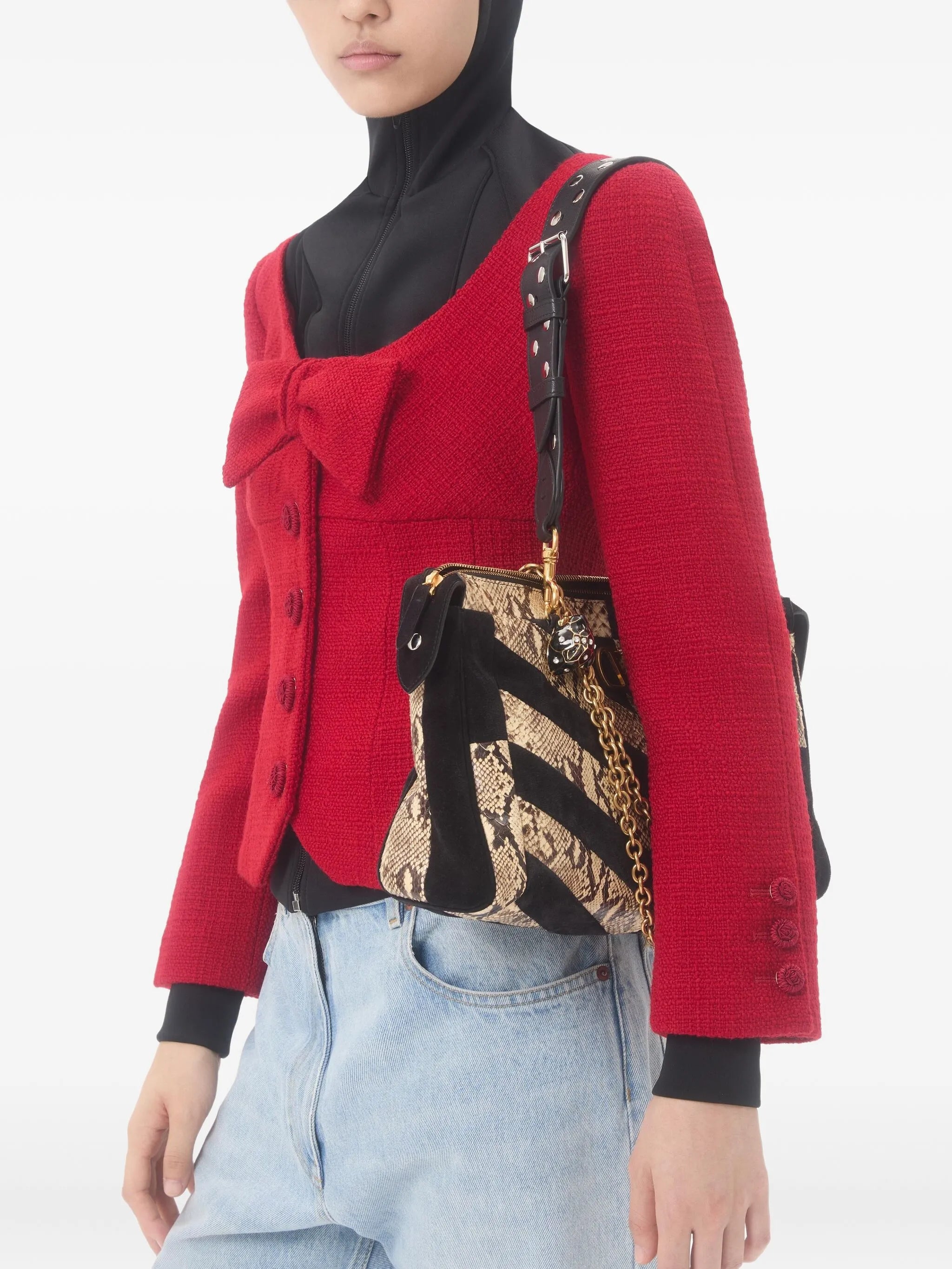 bow-detail tweed blazer