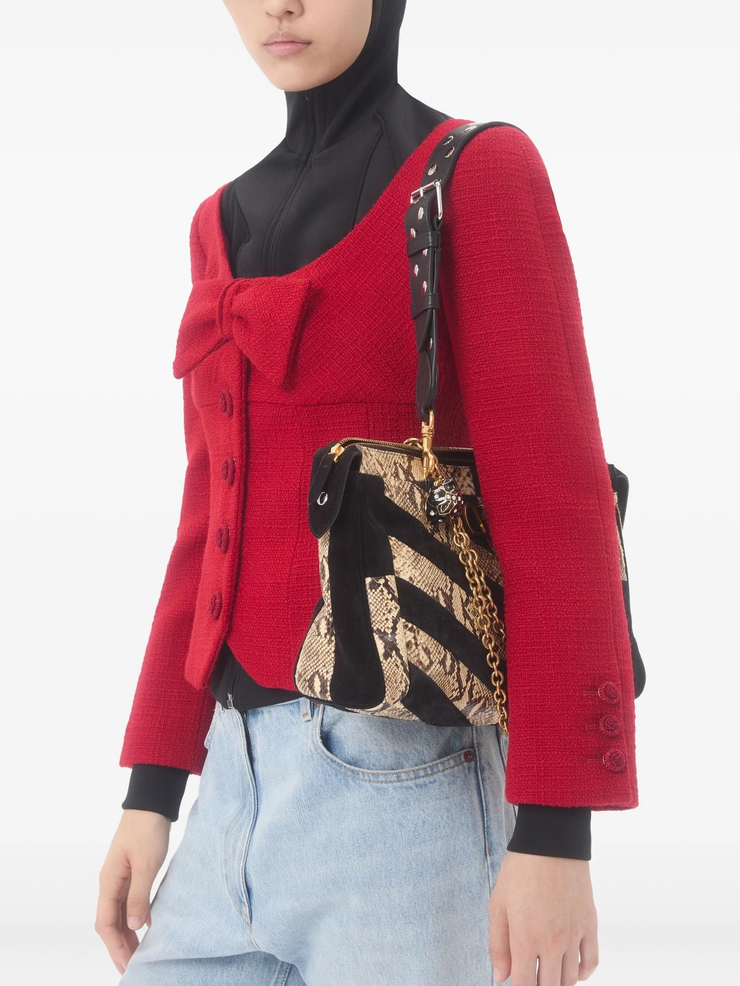 bow-detail tweed blazer