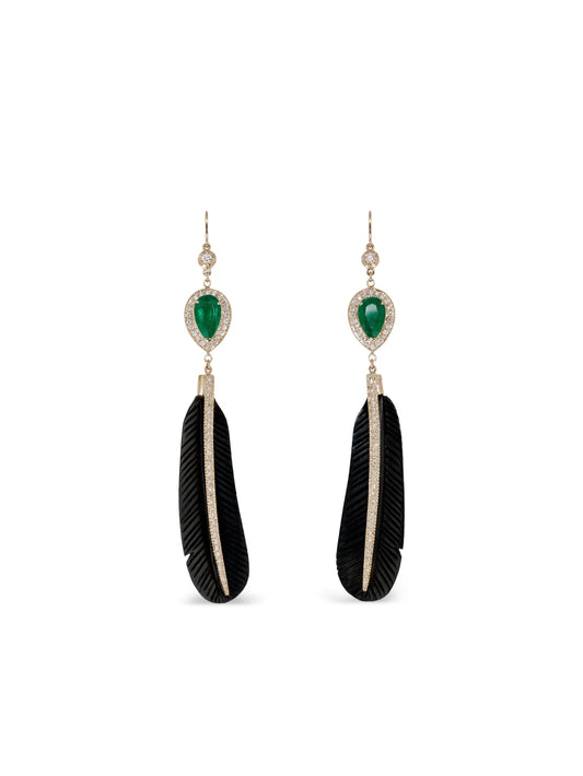 14K yellow gold Sophia diamond emerald earrings