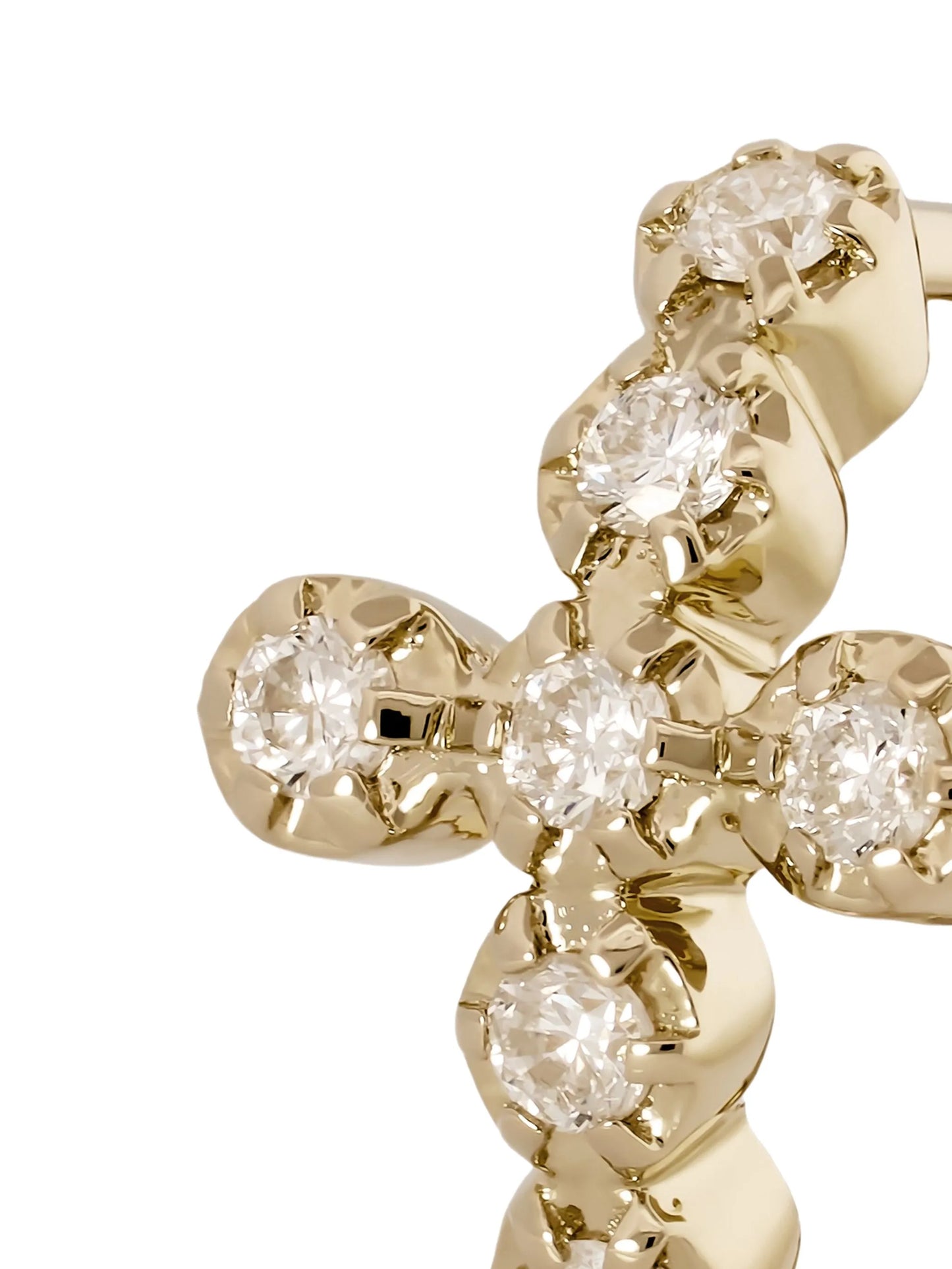 14K yellow gold Cross diamond hoop earring