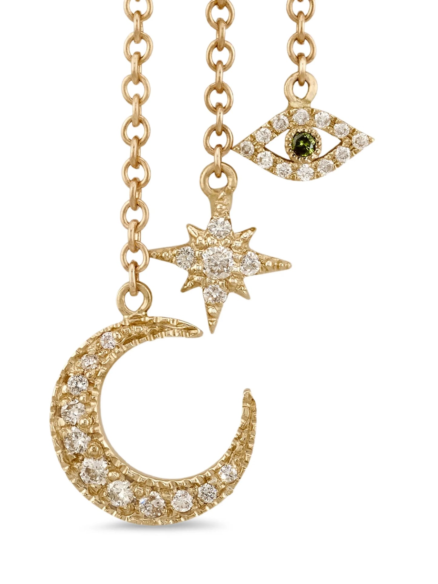14K yellow gold Crescent Moon Star diamond earring