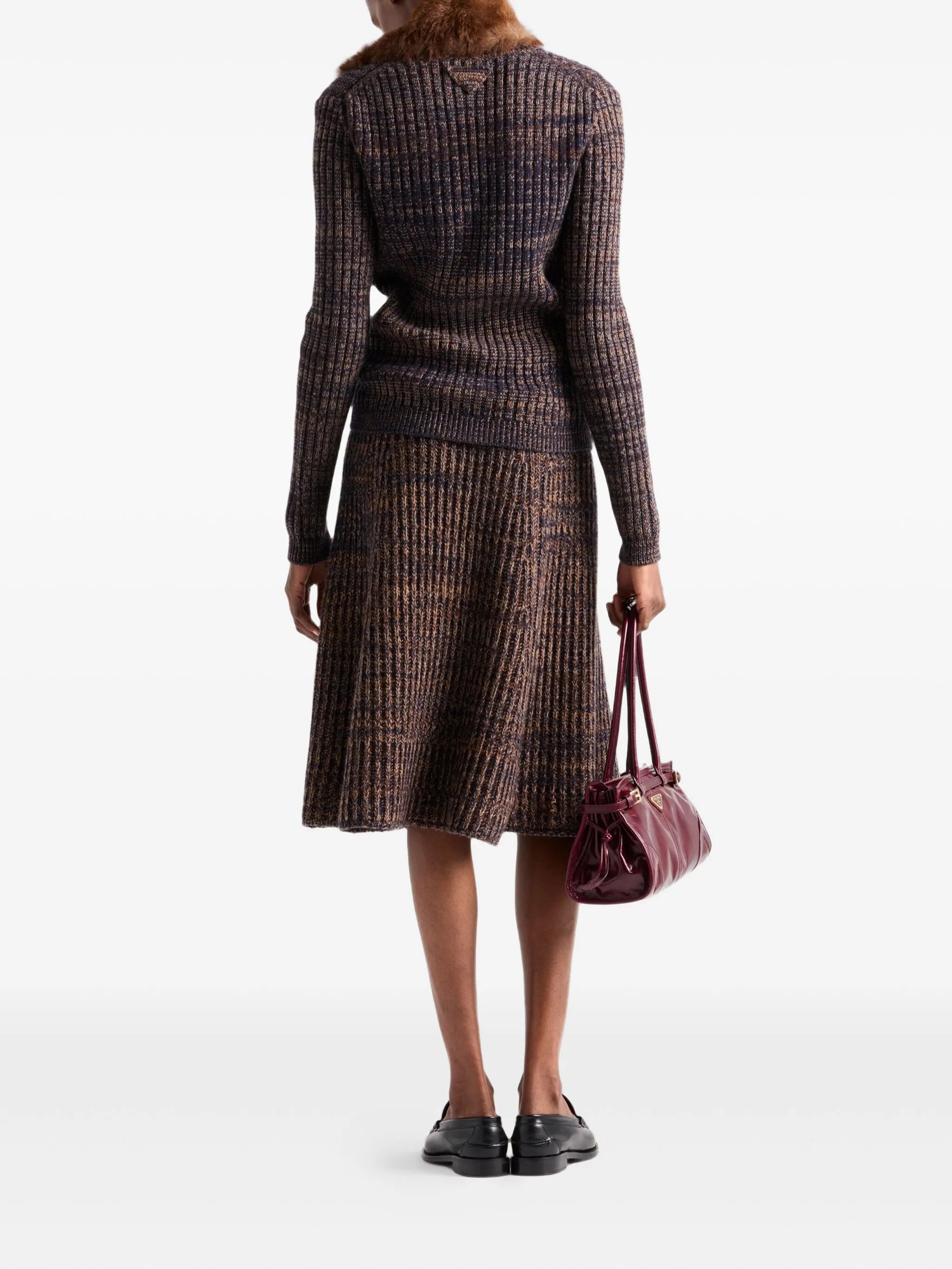 ribbed flared knit midi skirt