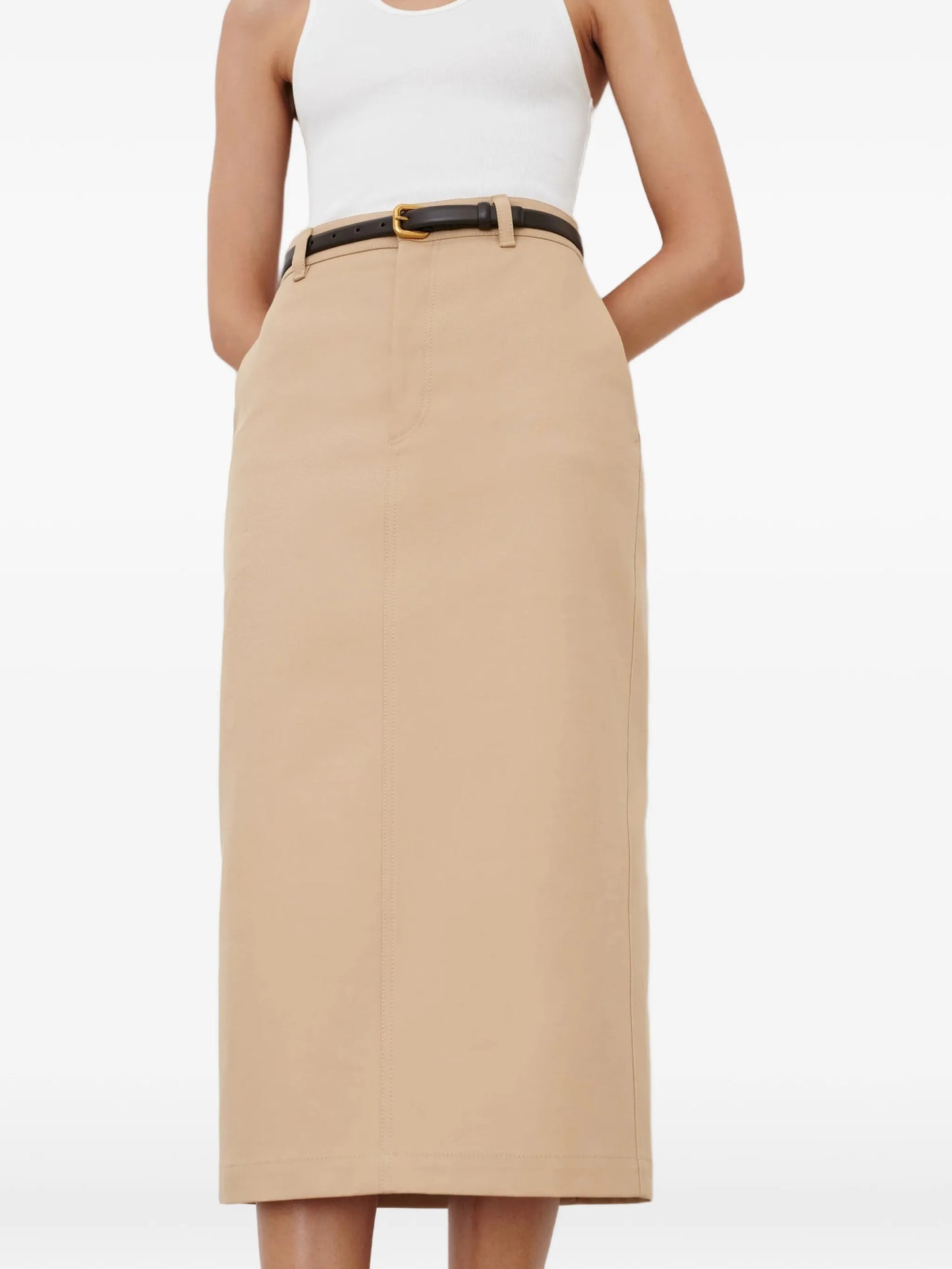button back midi skirt