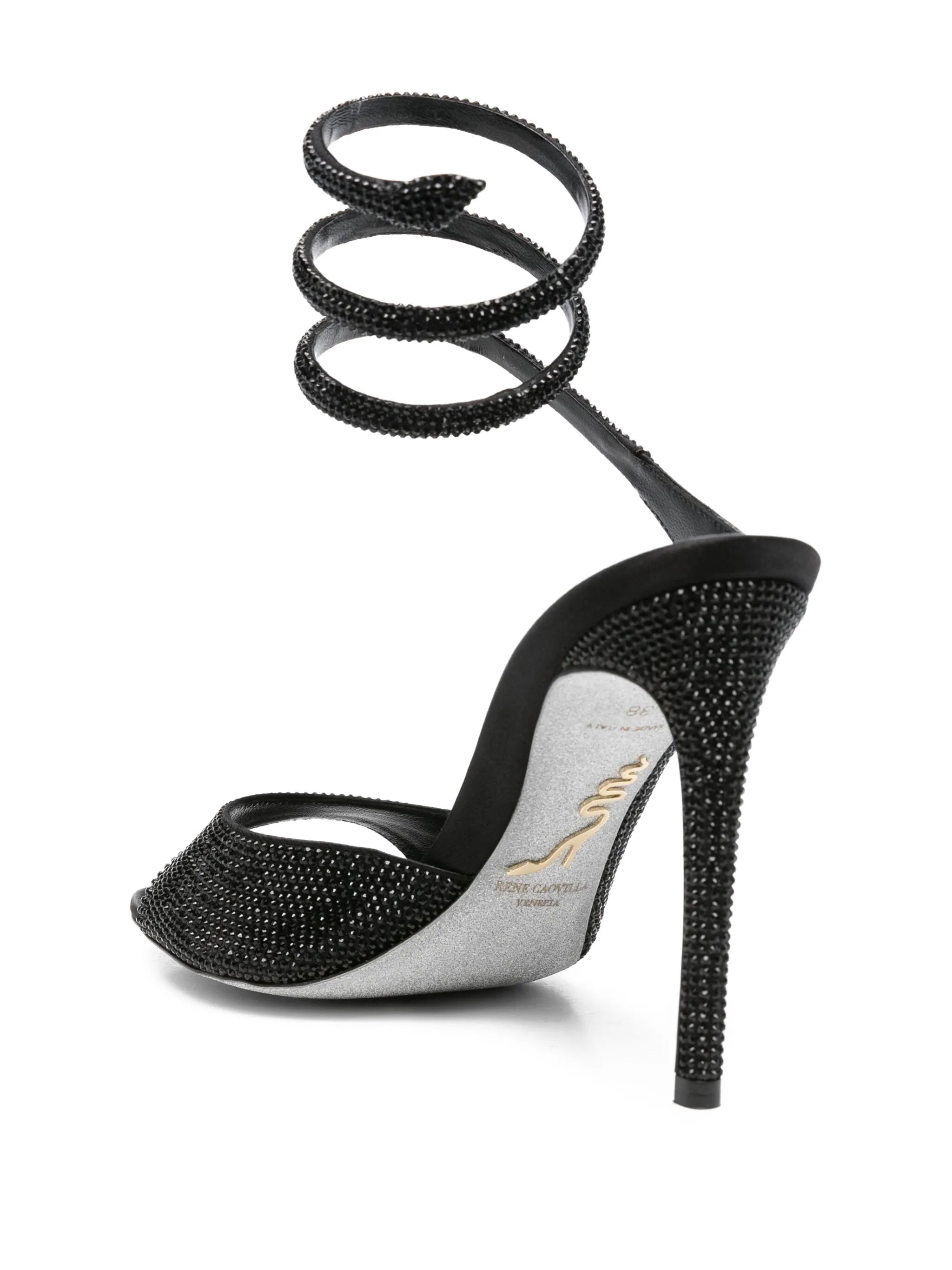 105mm crystal-embellished spiral-wrap sandals