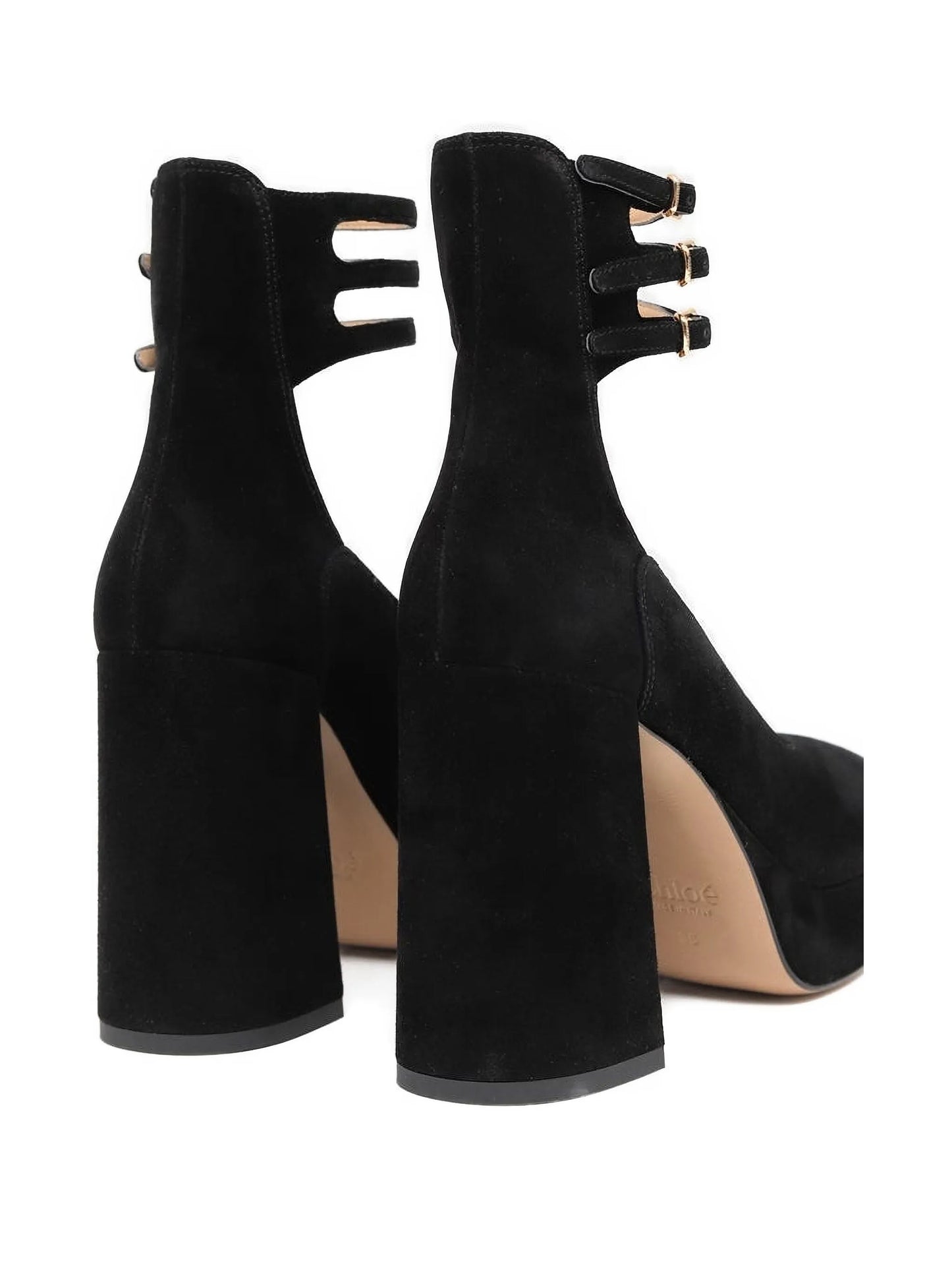 triple-buckle platform pumps