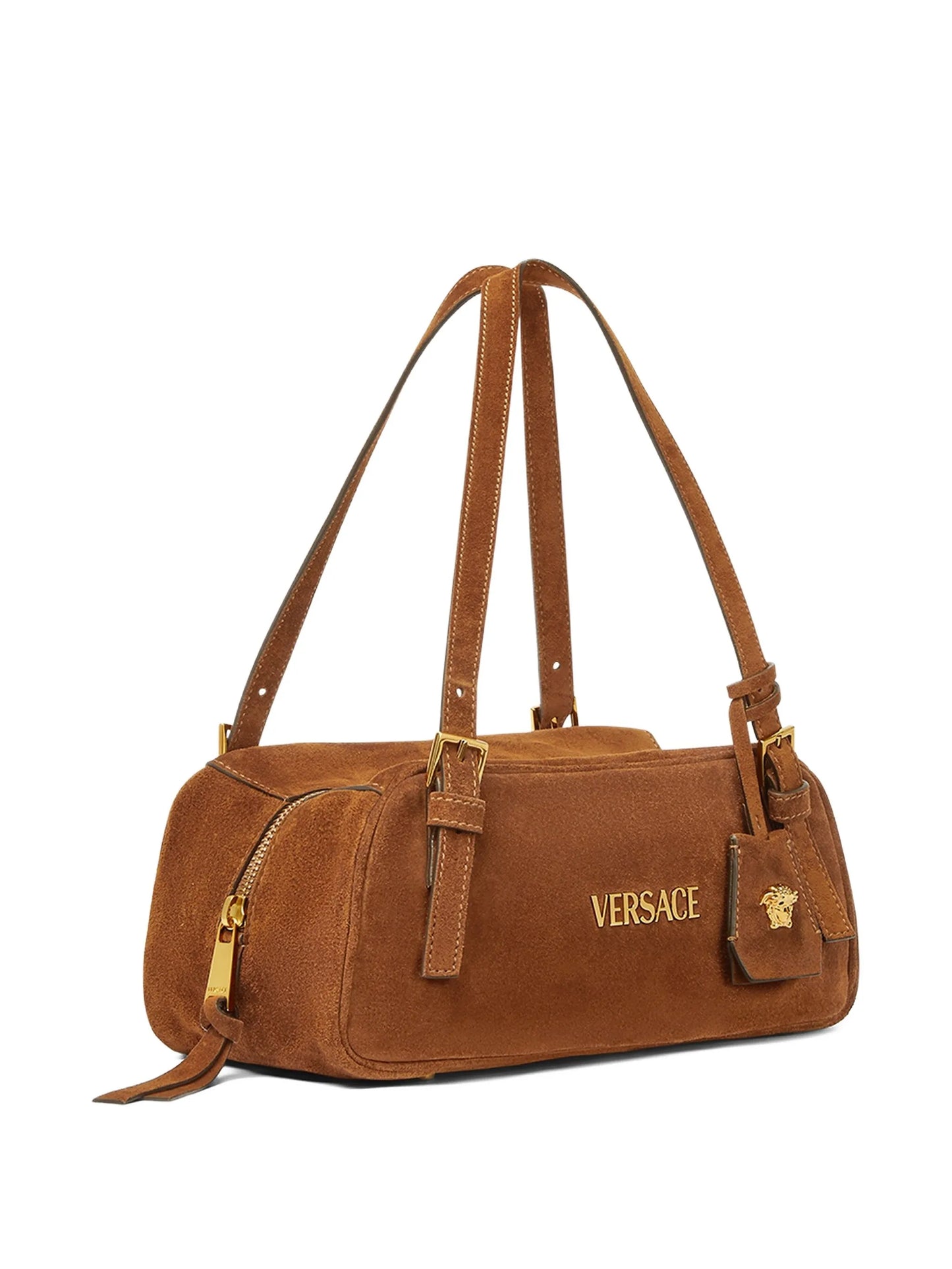 Tag suede shoulder bag