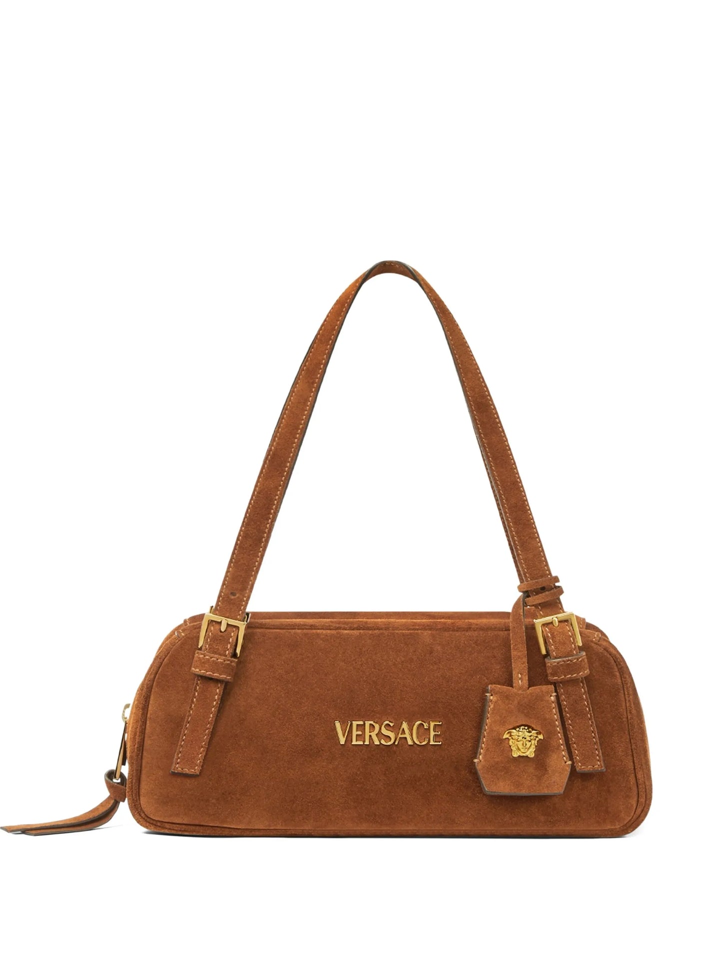 Tag suede shoulder bag
