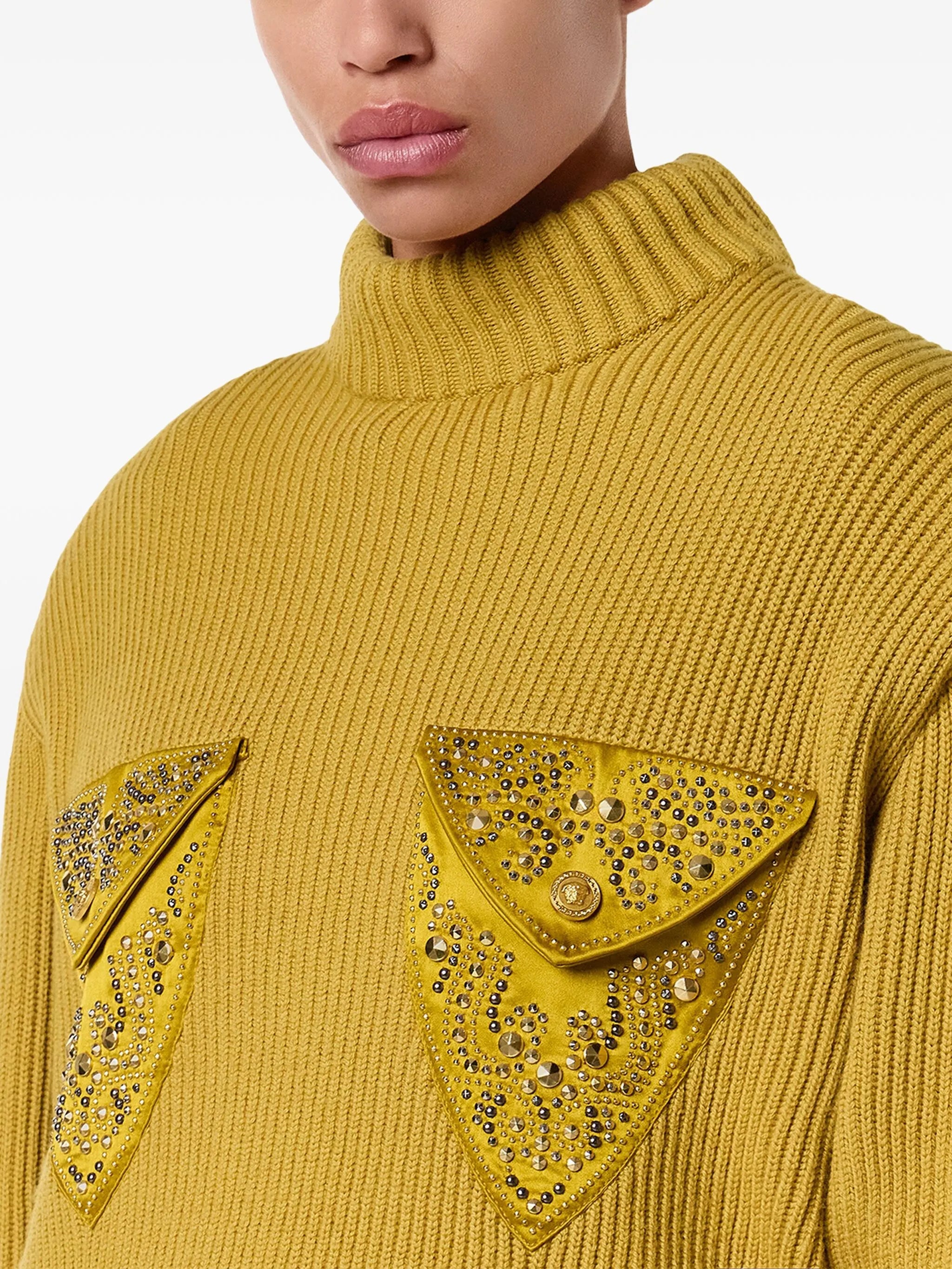 embellished-pocket ribbed sweater