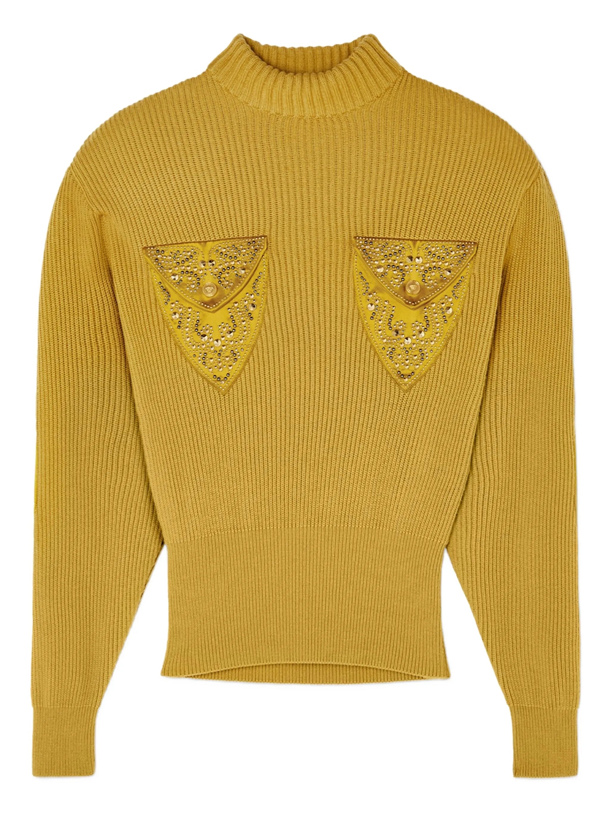 embellished-pocket ribbed sweater