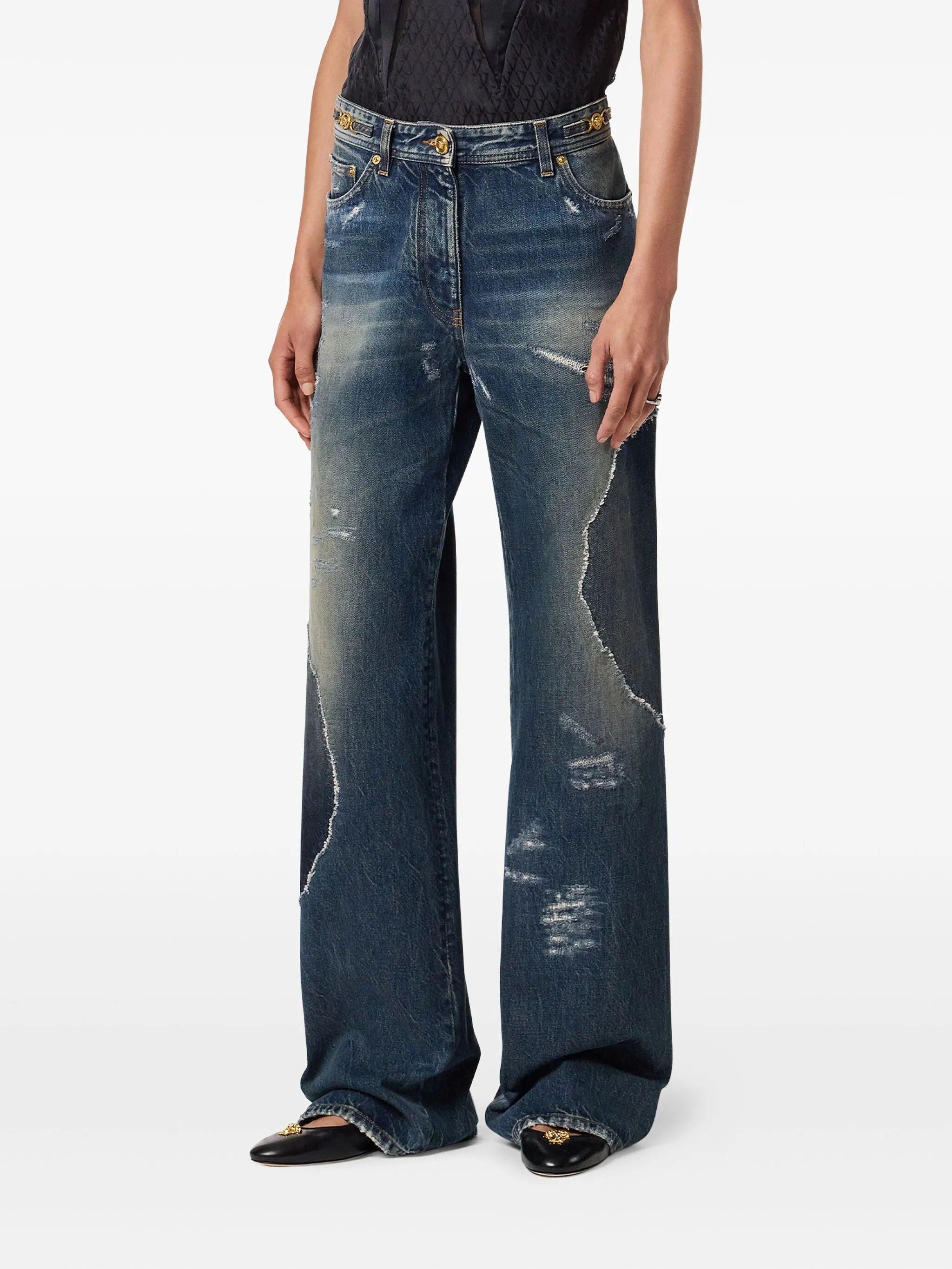 patchwork distressed-effect jeans