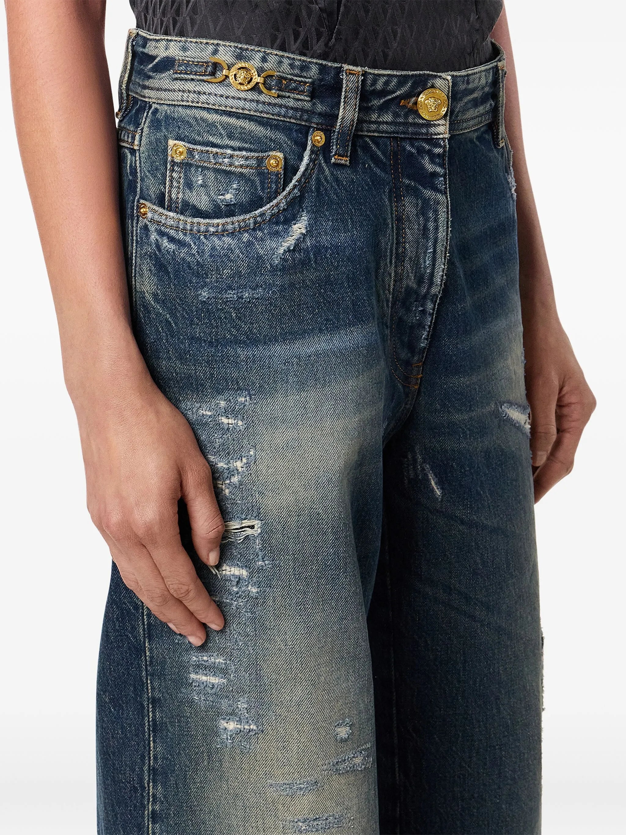 patchwork distressed-effect jeans