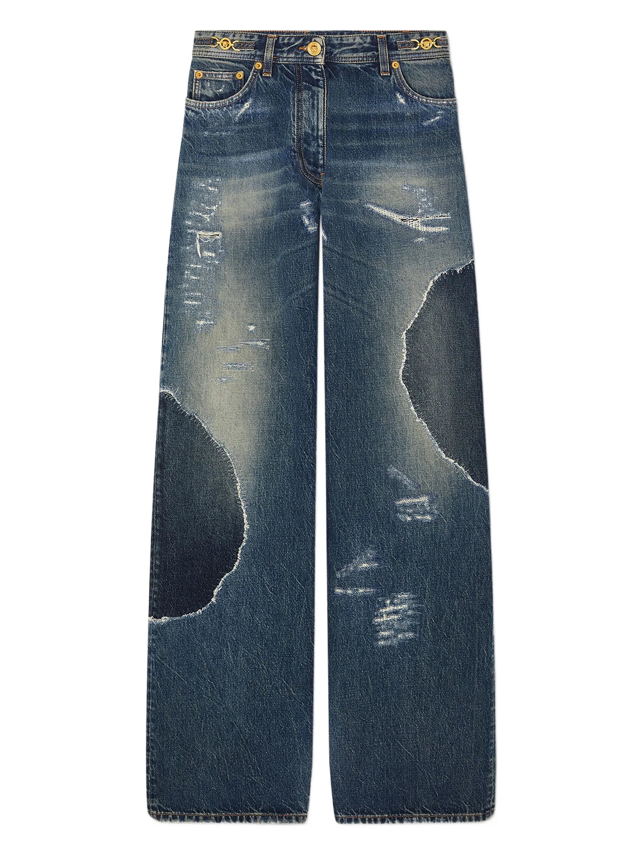 patchwork distressed-effect jeans