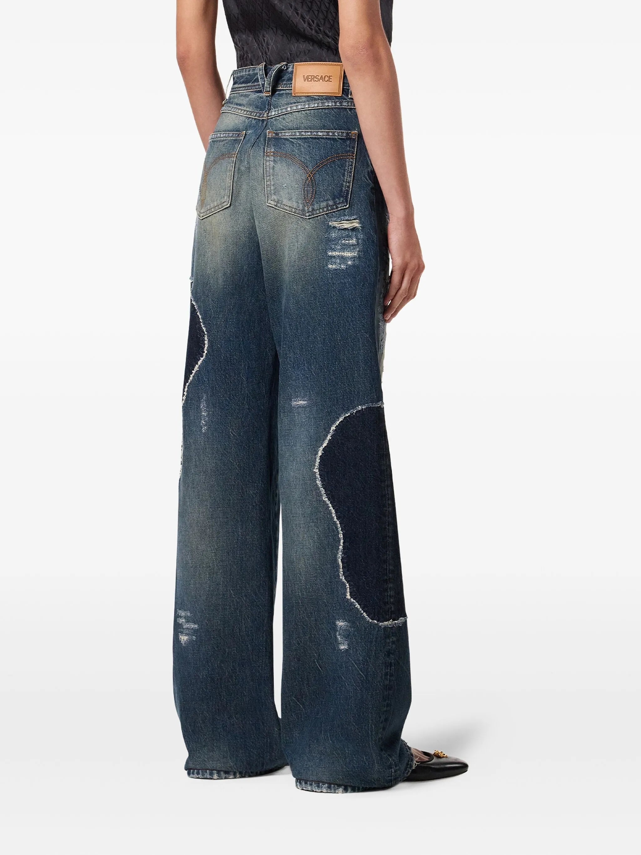 patchwork distressed-effect jeans
