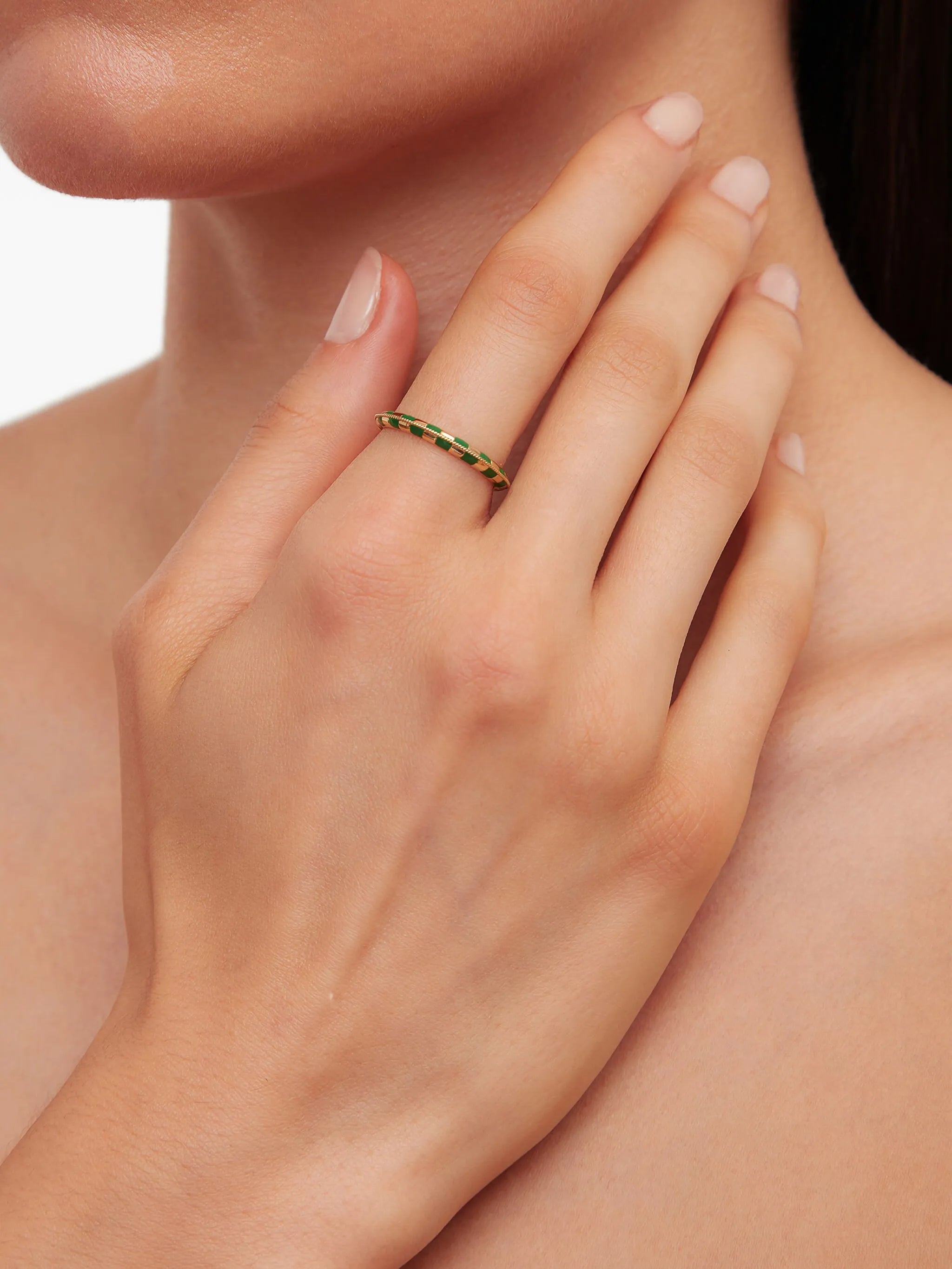 9K yellow gold check-pattern ring