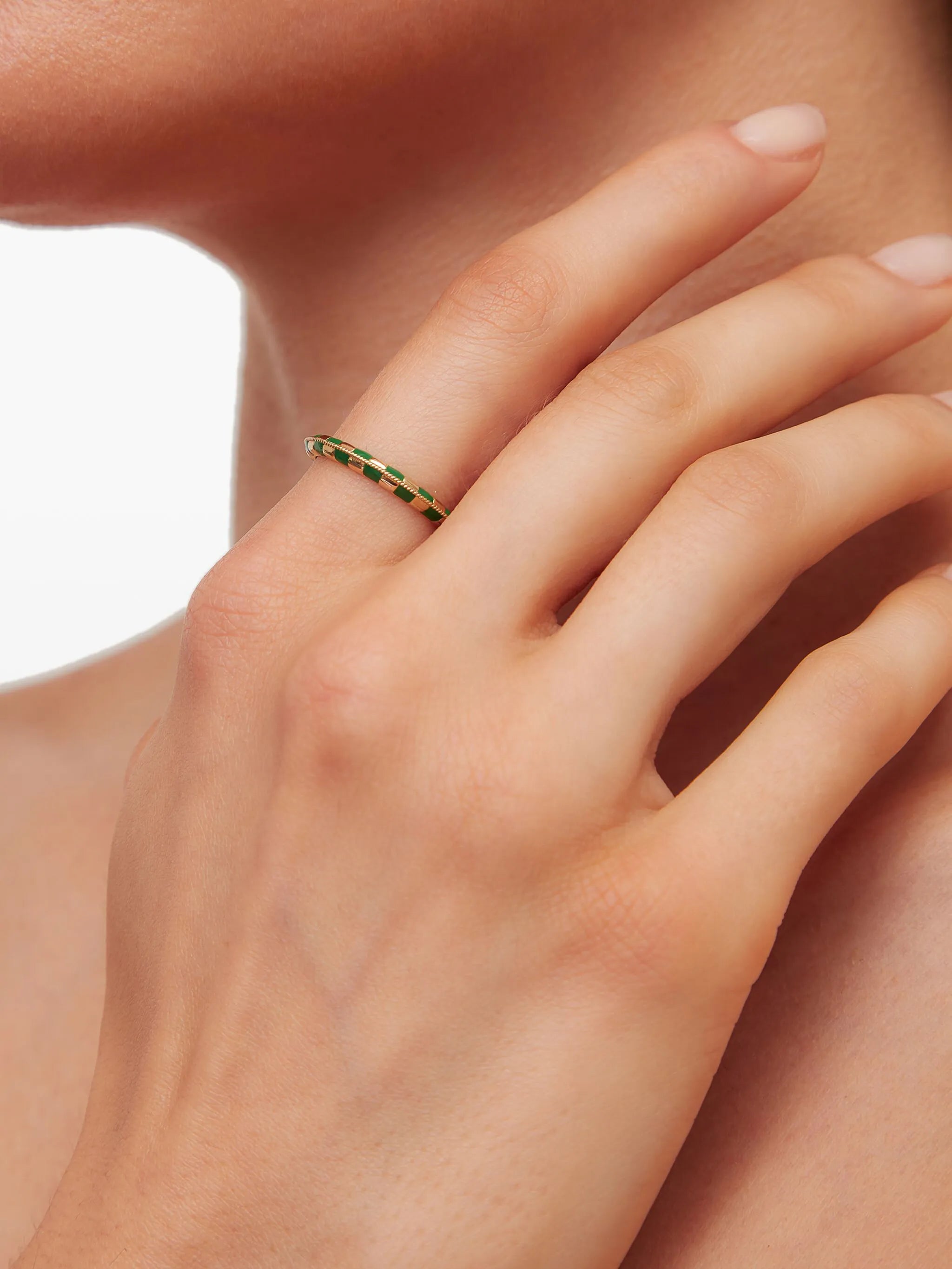 9K yellow gold check-pattern ring
