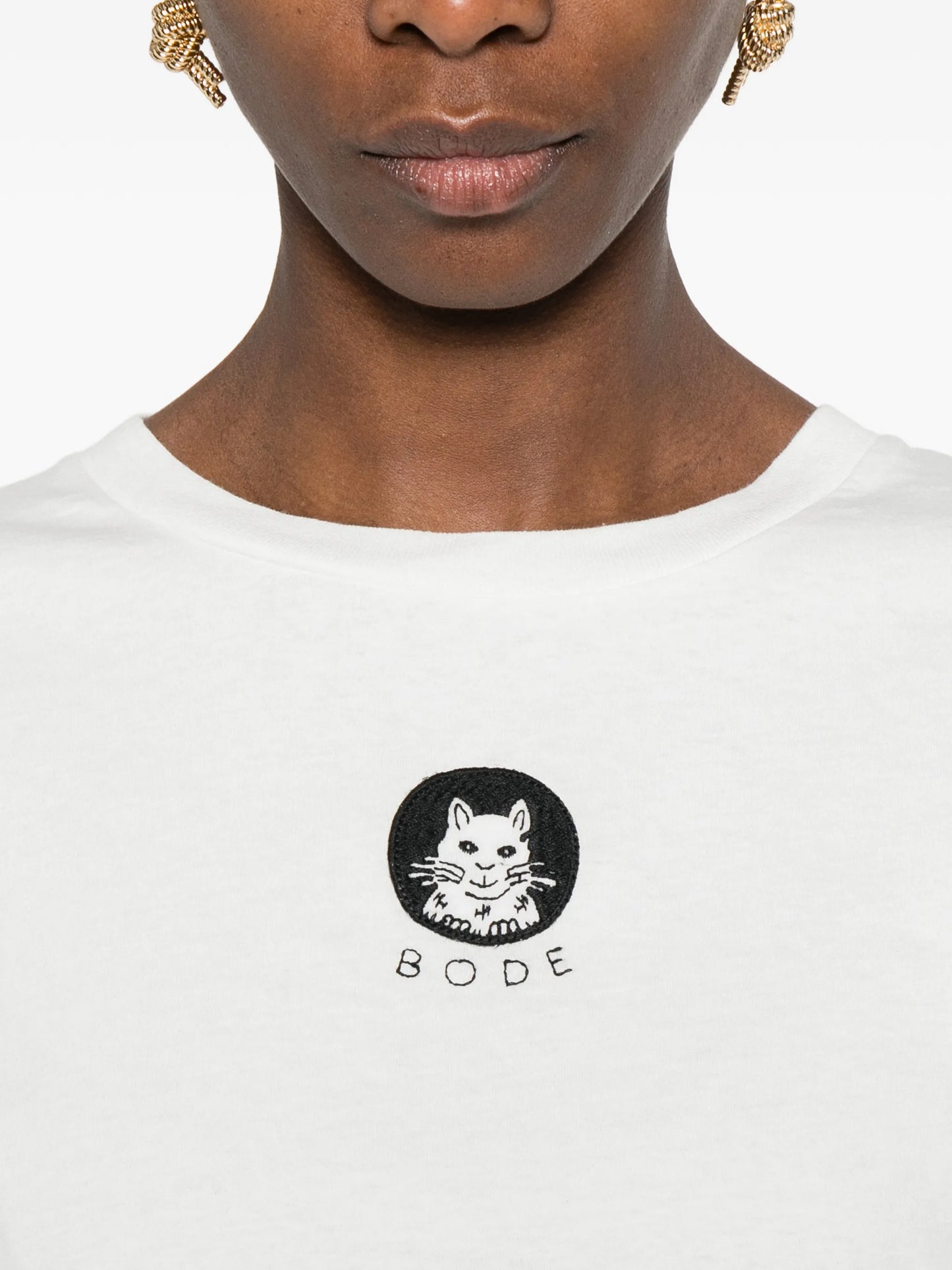 round-neck cat-detail T-shirt