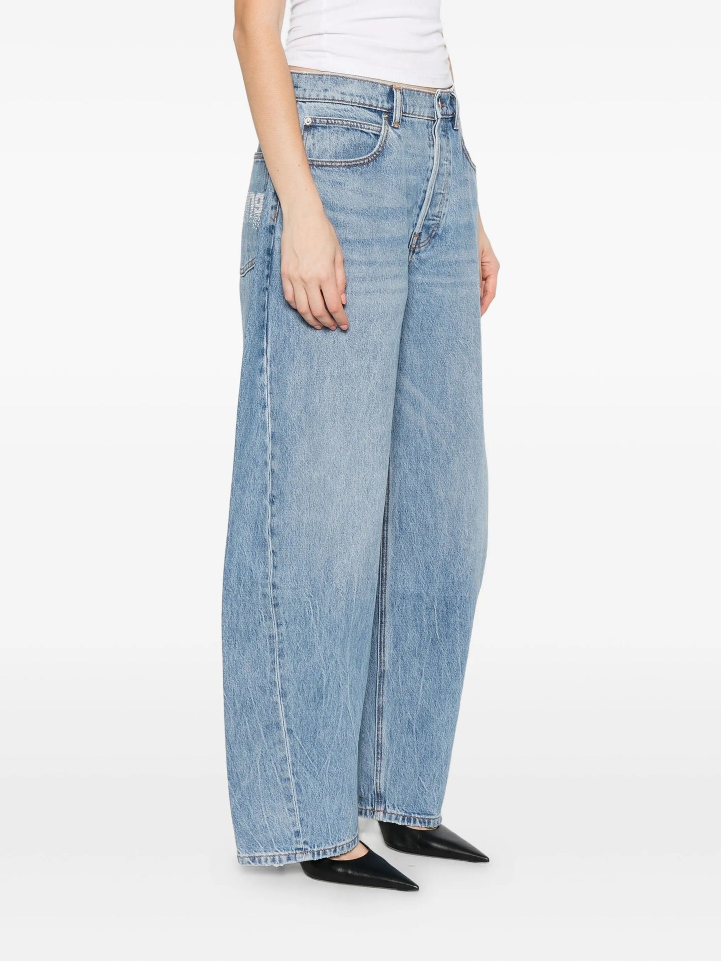 crystal-embellished wide-leg jeans