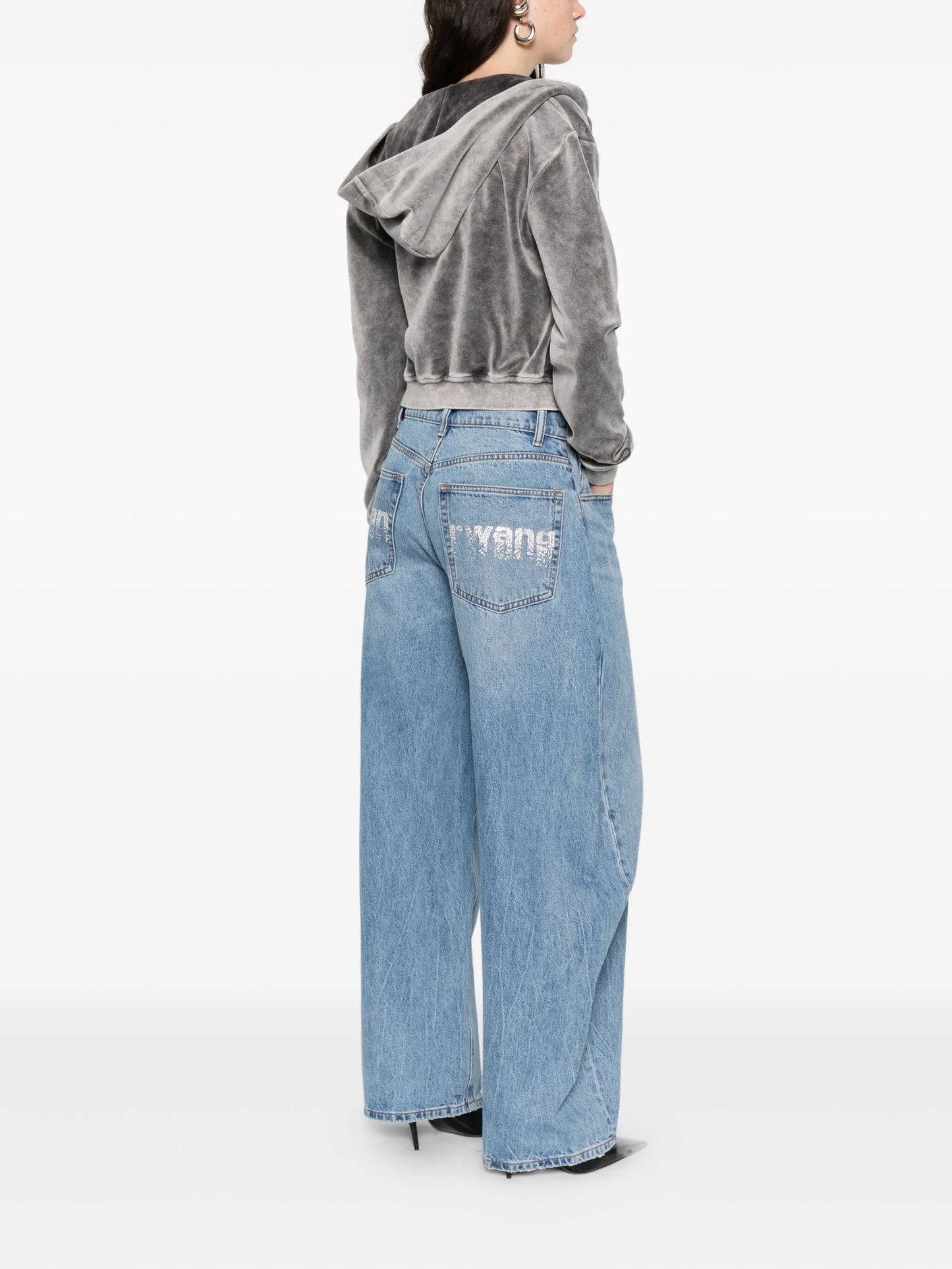 crystal-embellished wide-leg jeans