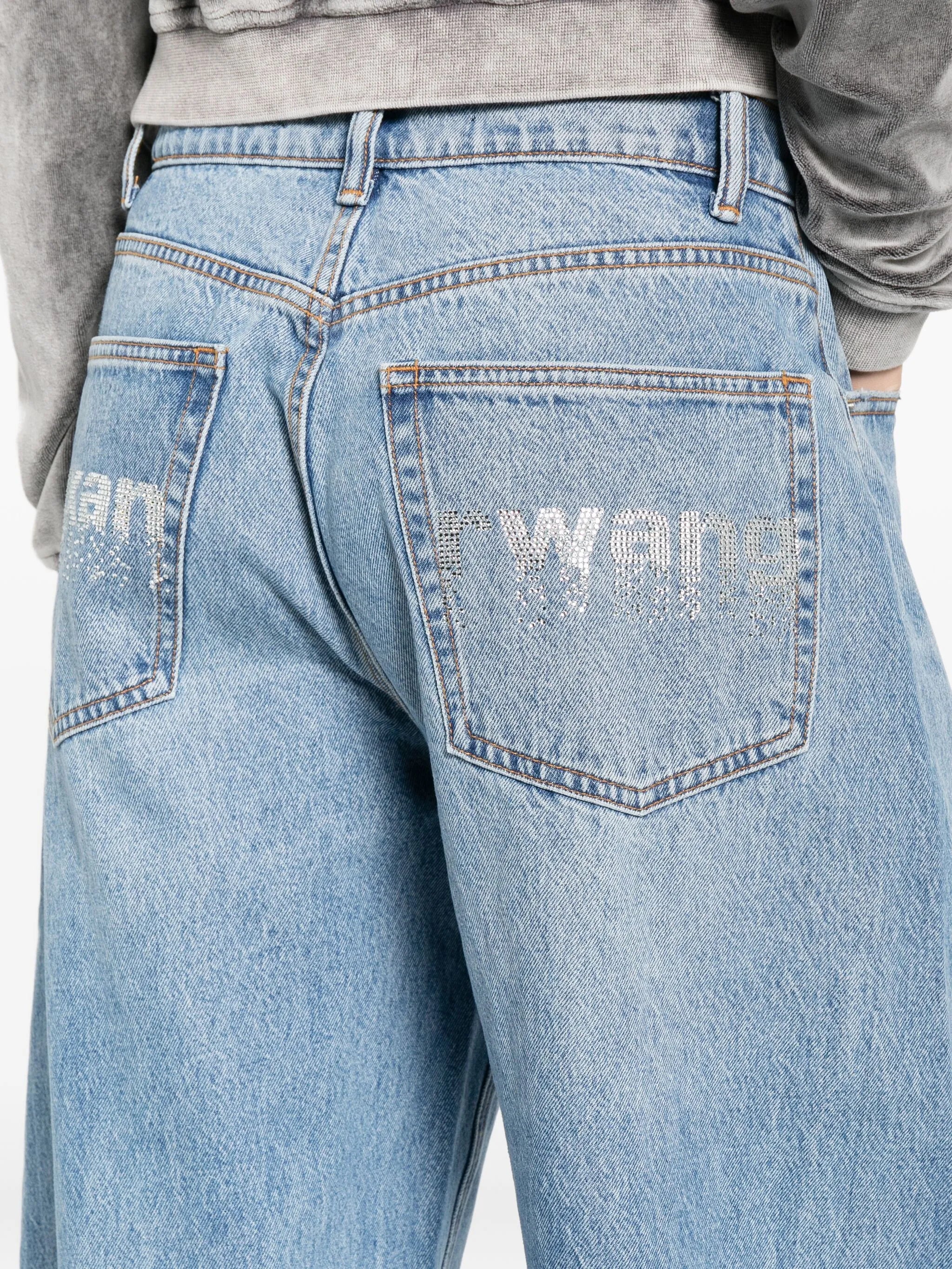 crystal-embellished wide-leg jeans