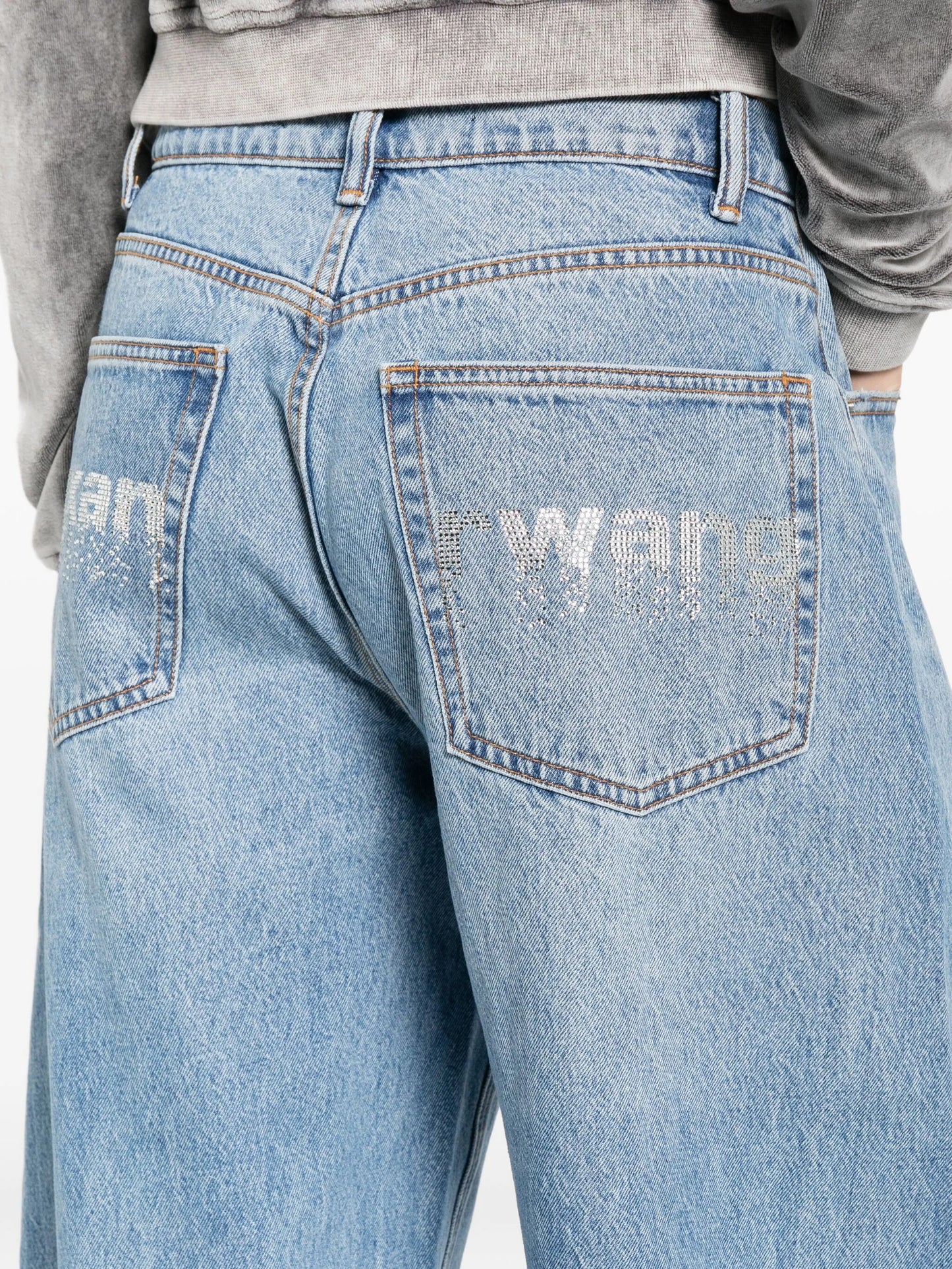 crystal-embellished wide-leg jeans