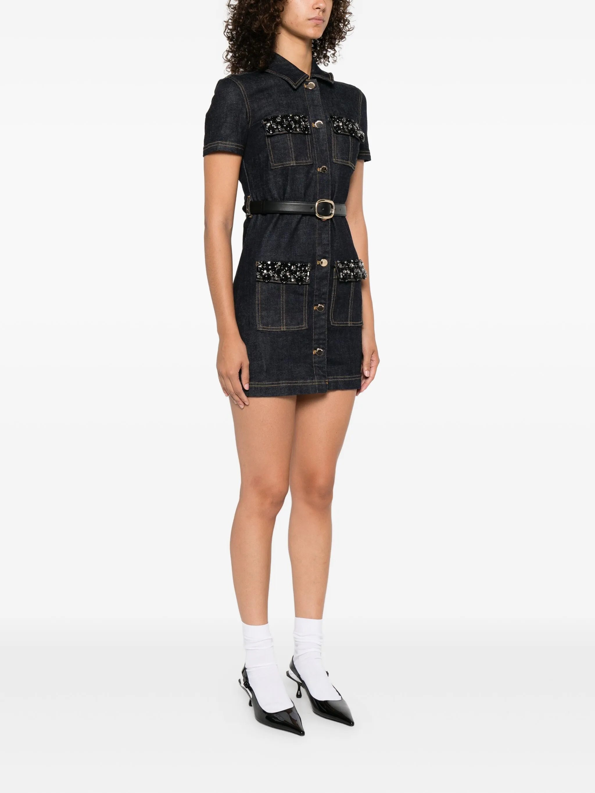 embellished denim mini dress