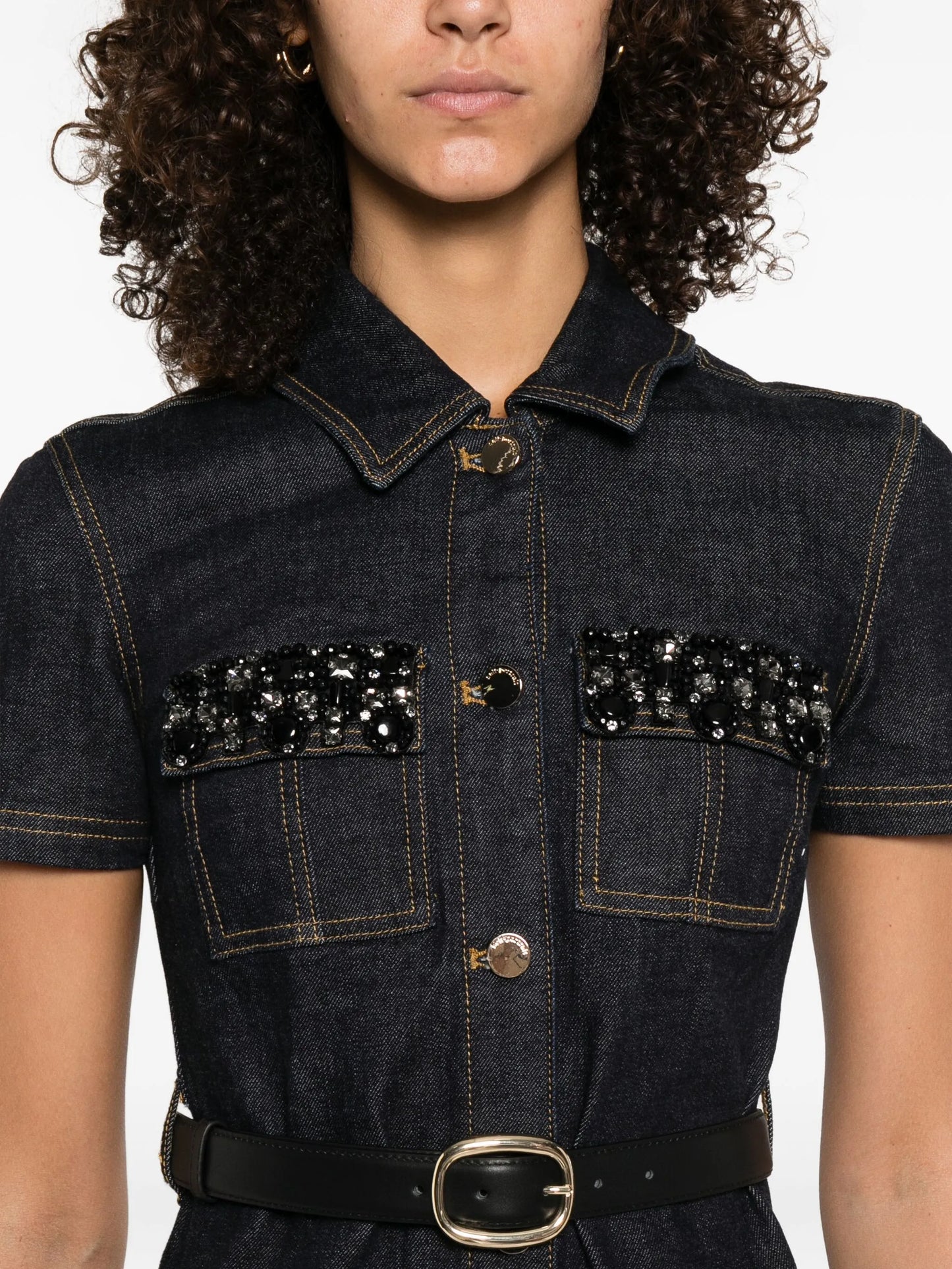 embellished denim mini dress
