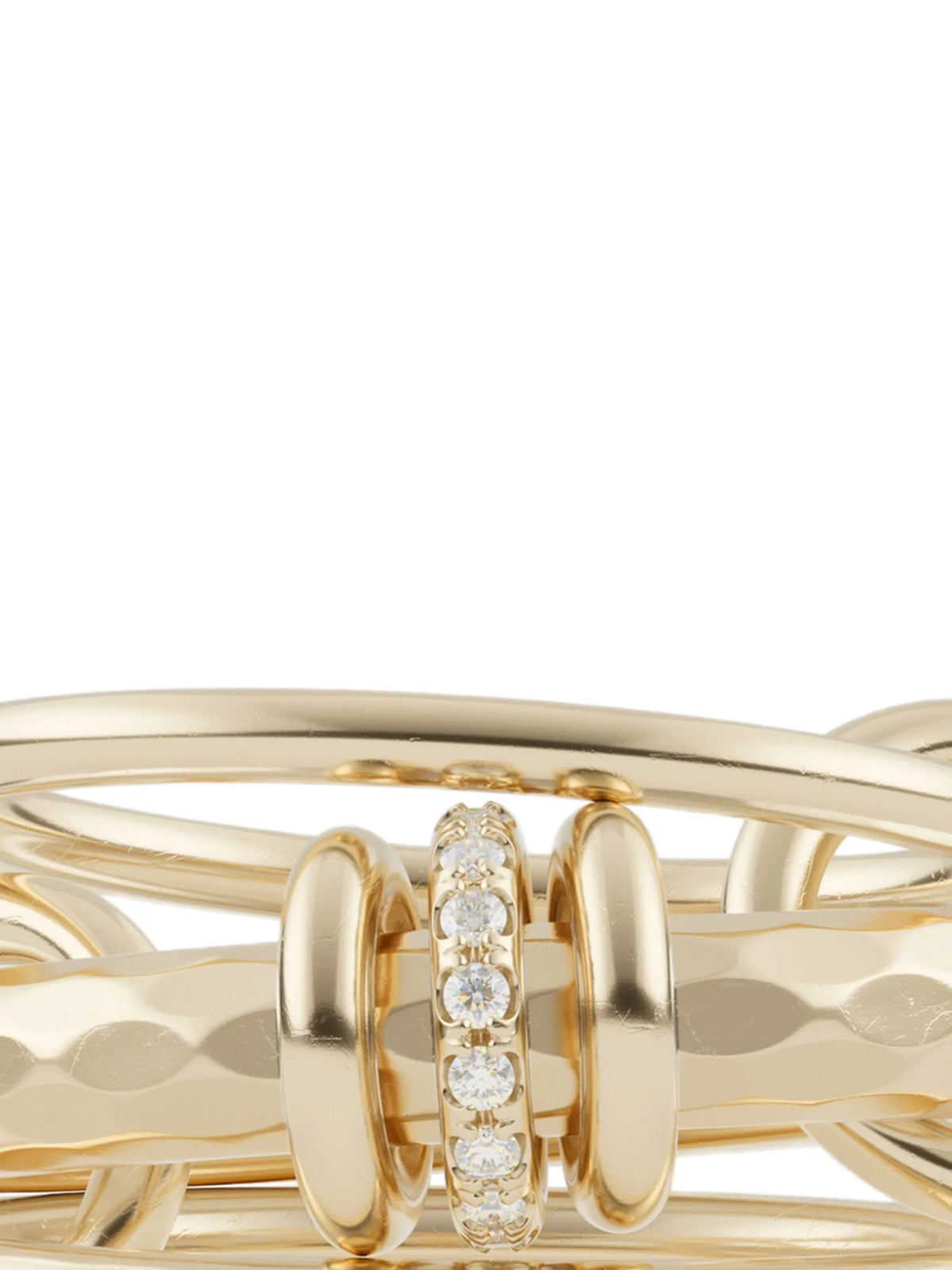 18CT yellow gold diamond hammered ring